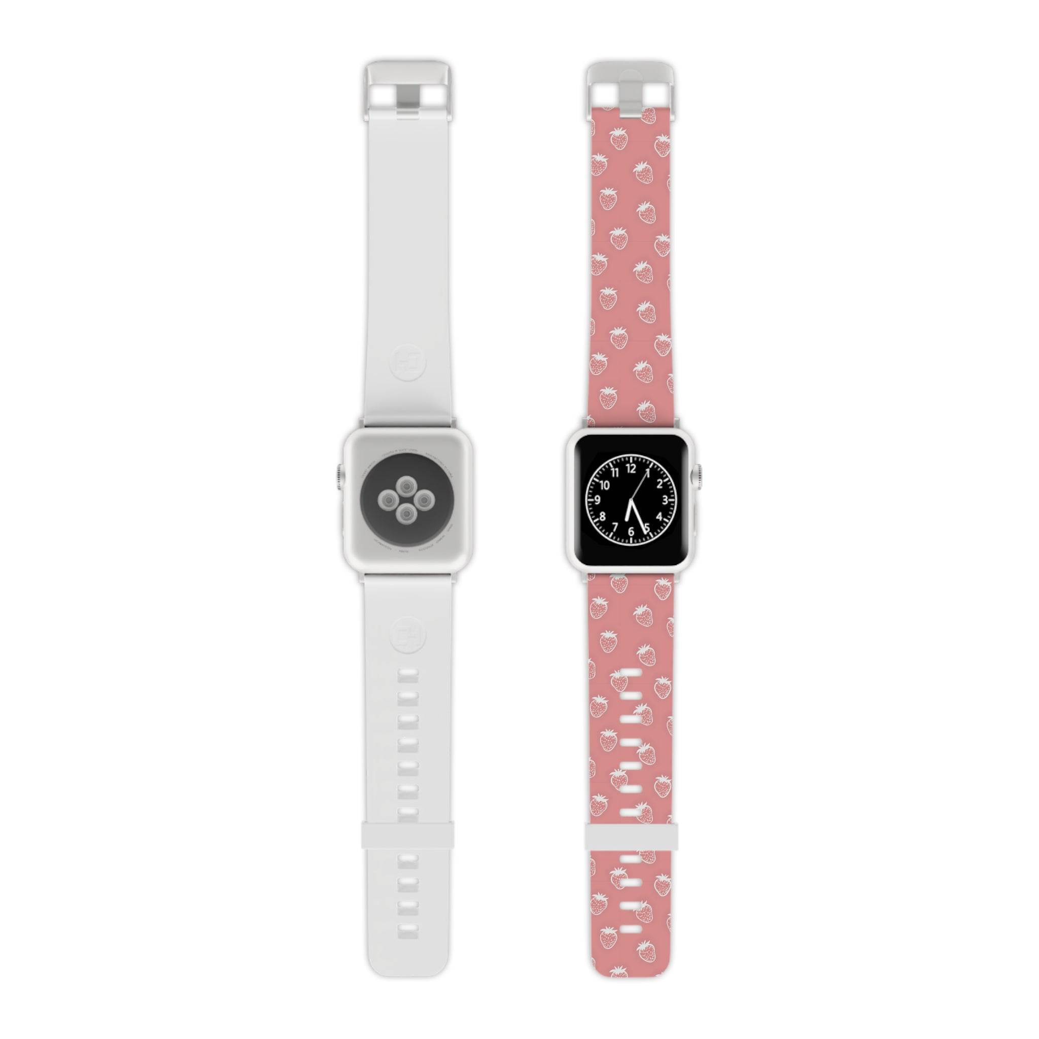 Printify eco-friendly Apple Watch band in white and pink with pattern, compatible with Apple Watch