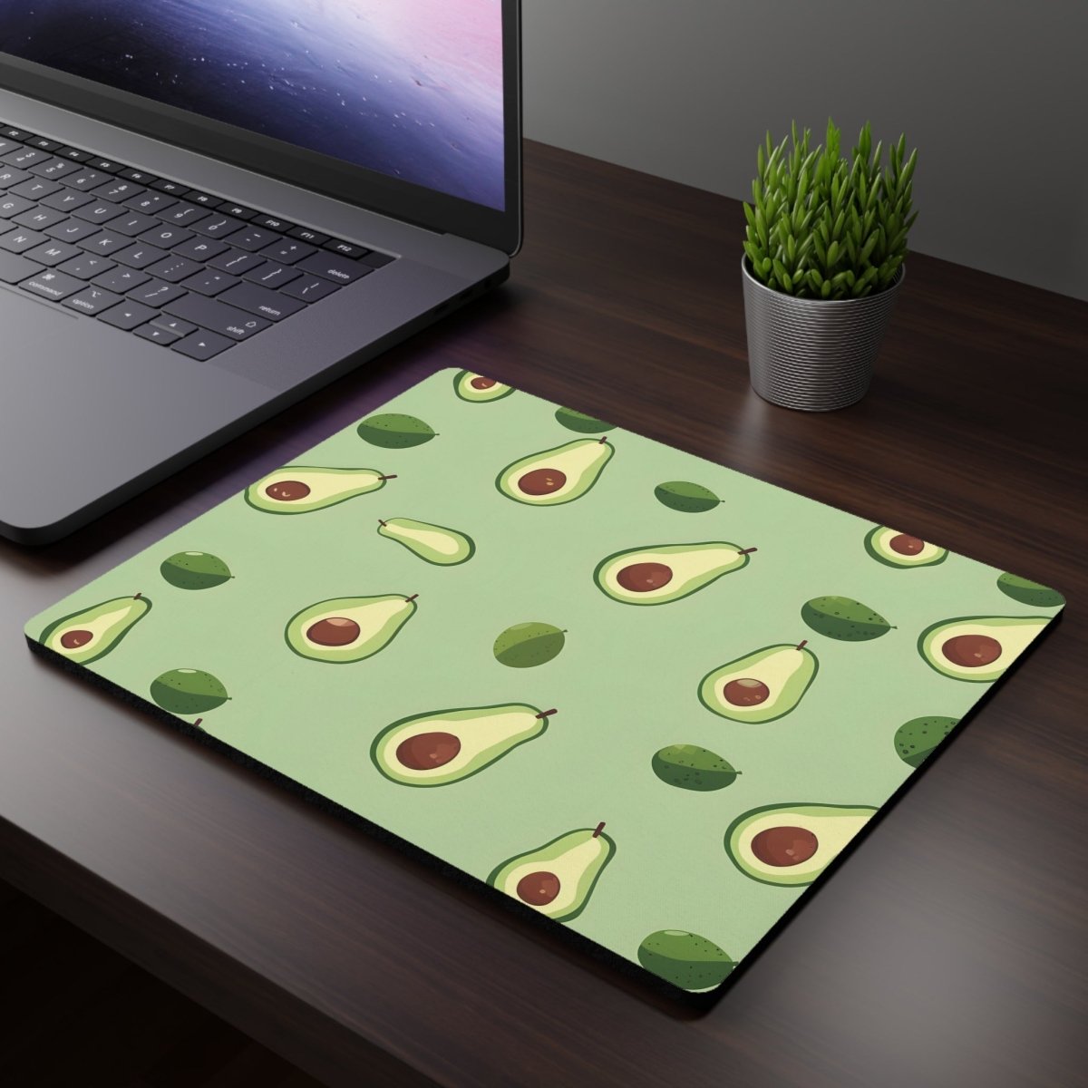 Eco-friendly avocado mouse pad with vibrant green and avocado designs for a sustainable workspace