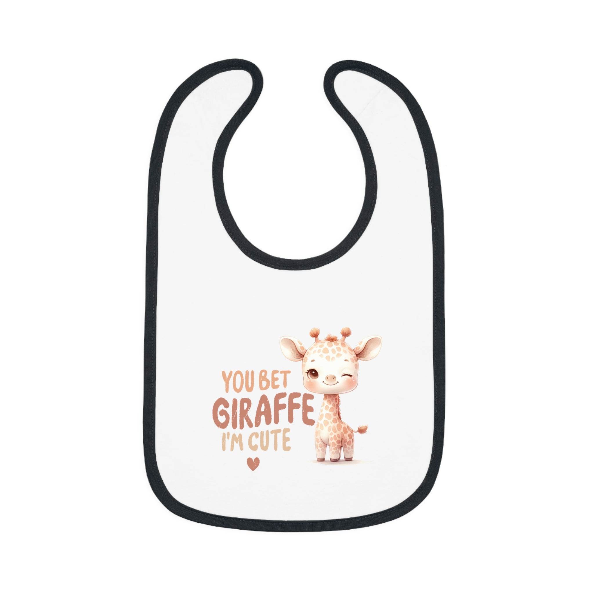 Printify eco-friendly baby bib with cute giraffe design and black trim for infants