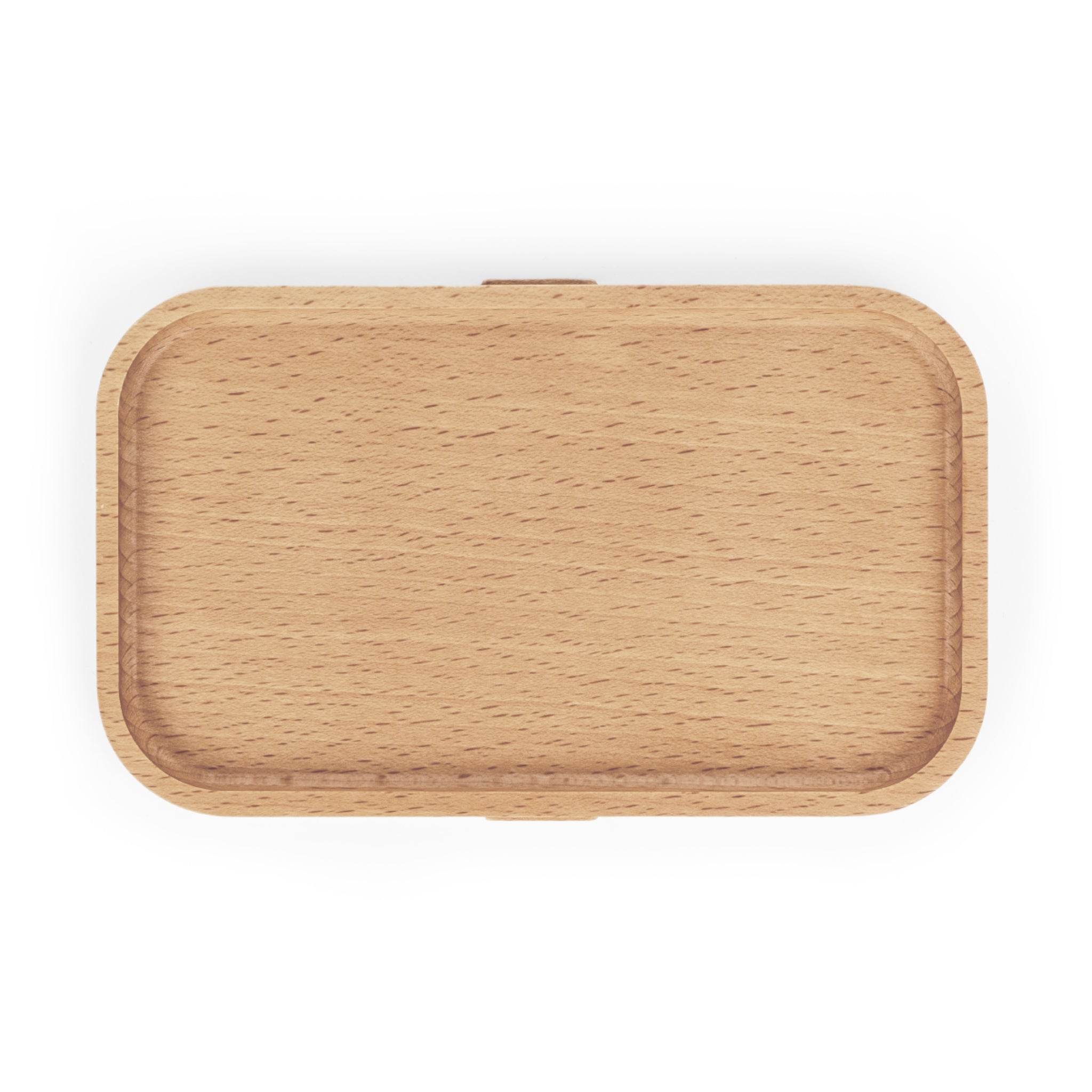 Top view of a wooden eco-friendly bento lunch box with smooth rounded edges by Printify