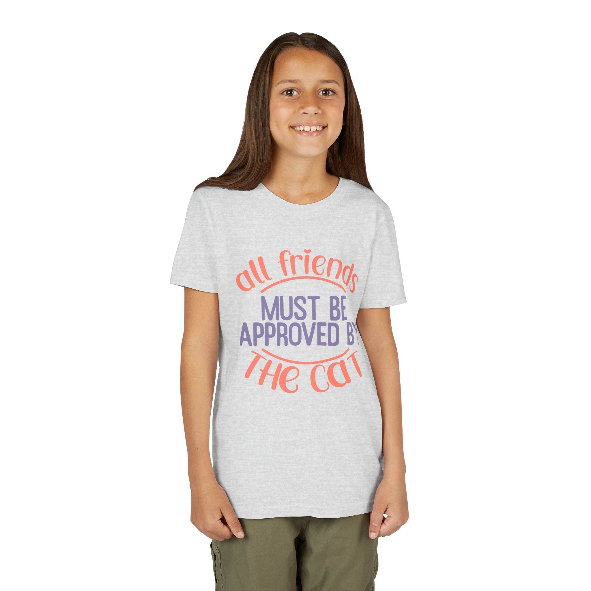 Printify eco-friendly cat t-shirt with all friends must be approved by the cat text worn by girl
