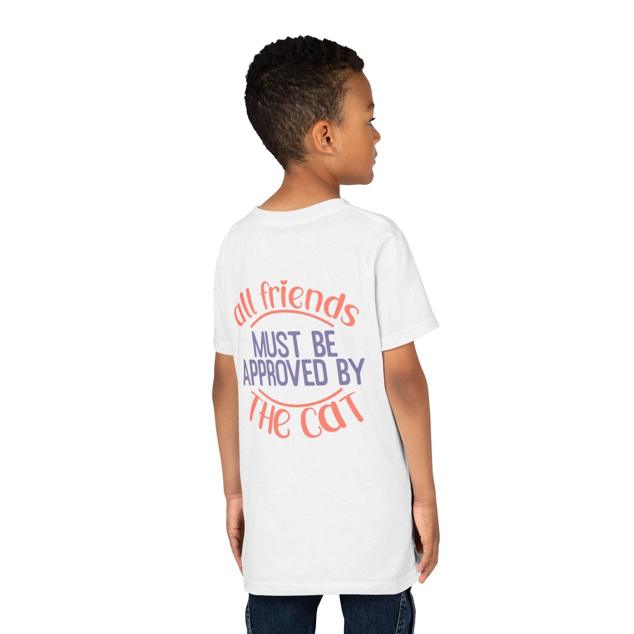 Printify eco-friendly cat t-shirt white with all friends must be approved by the cat text on back