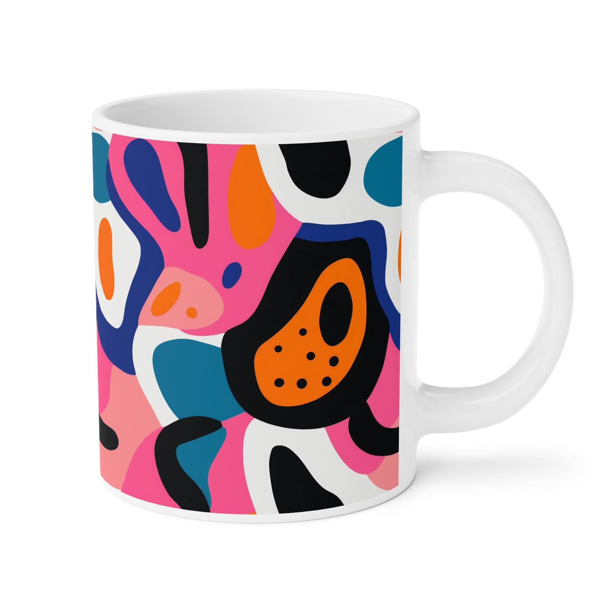 Printify eco-friendly ceramic mugs with colorful abstract design and comfortable handle