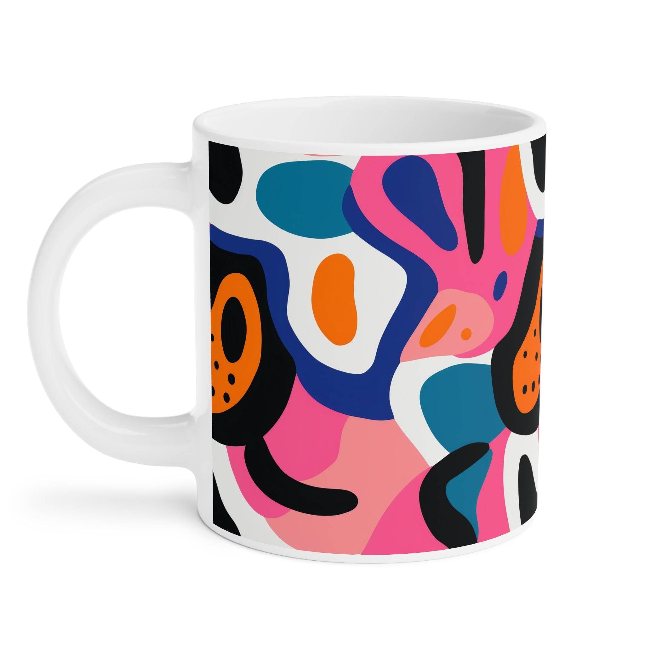 Printify eco-friendly ceramic mugs with vibrant abstract colorful design and sturdy handle