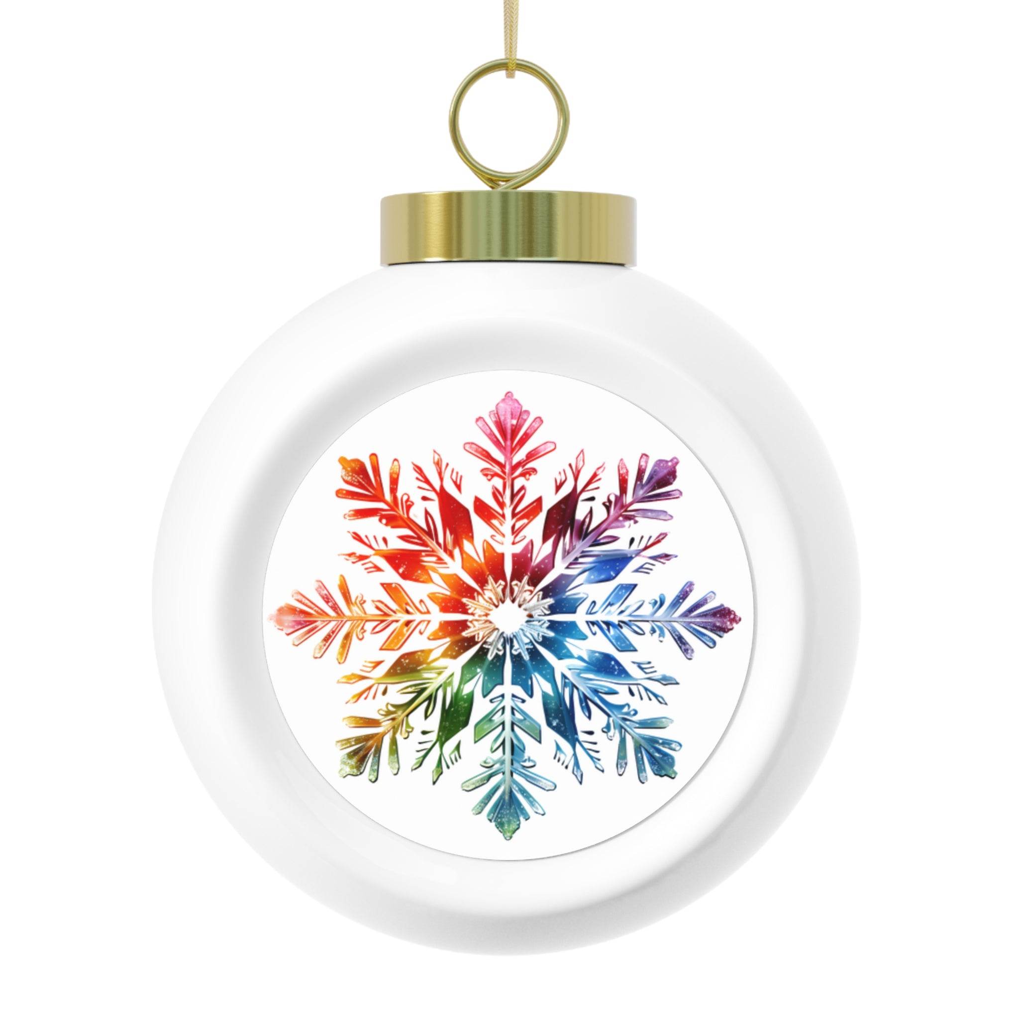 Printify seasonal decoration eco-friendly Christmas ornament with colorful snowflake design and white round frame
