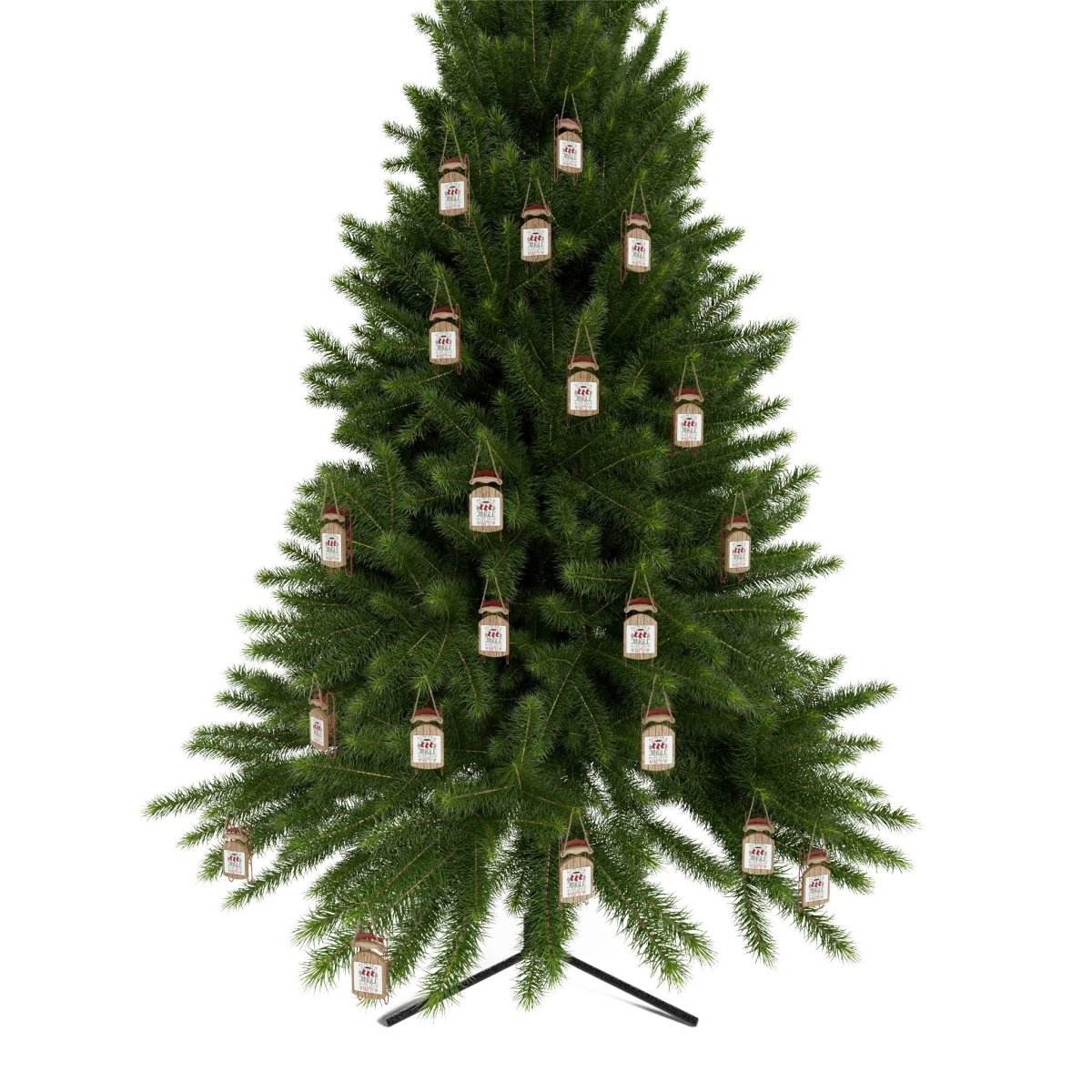 Christmas tree decorated with Printify eco-friendly Christmas ornaments in natural style
