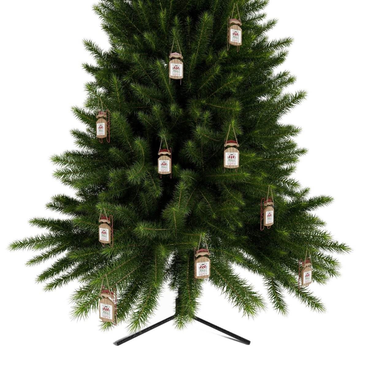 Green Christmas tree decorated with eco-friendly Christmas ornaments from Printify in jar shapes