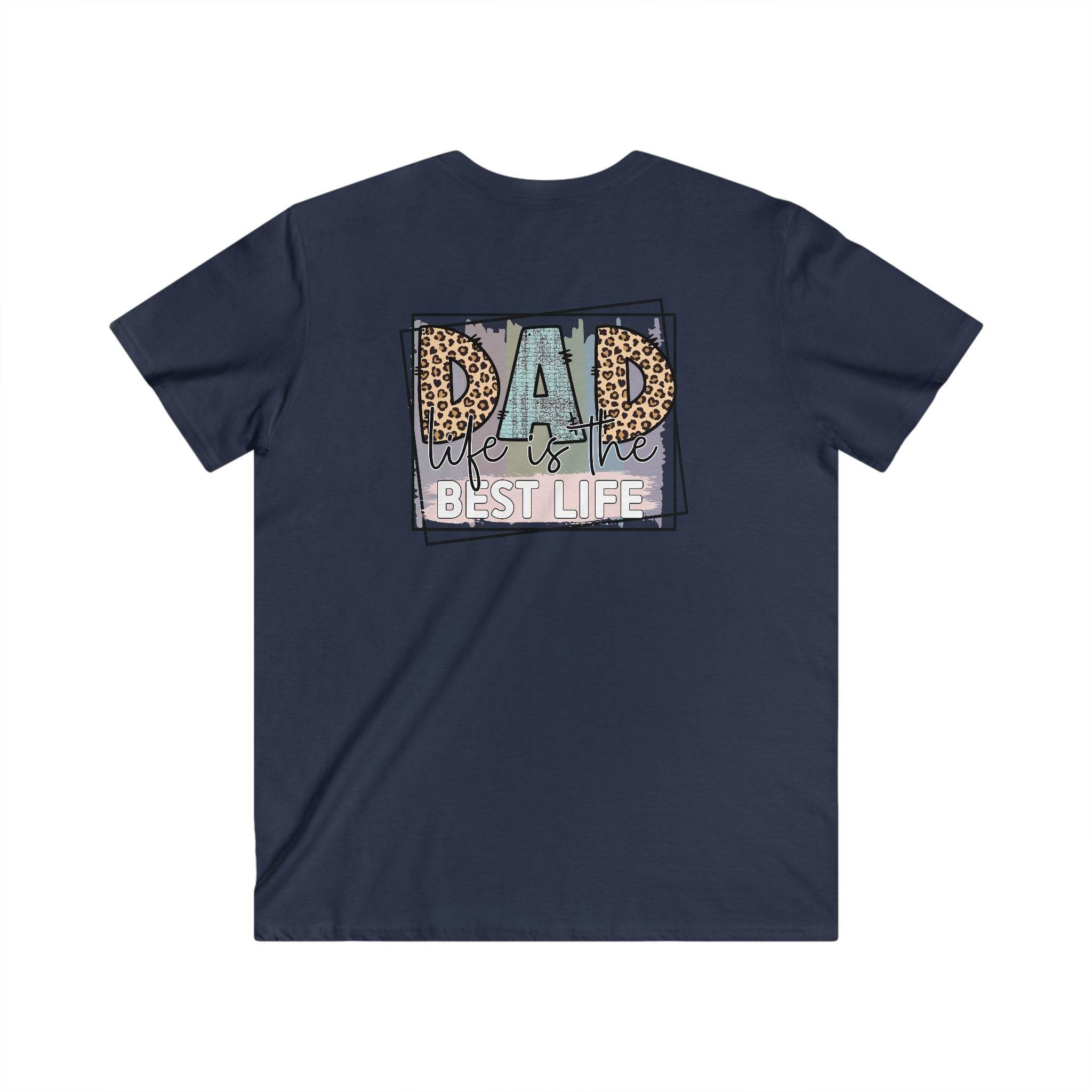 Printify navy eco-friendly dad t-shirt with graphic text design saying Dad life is the best life