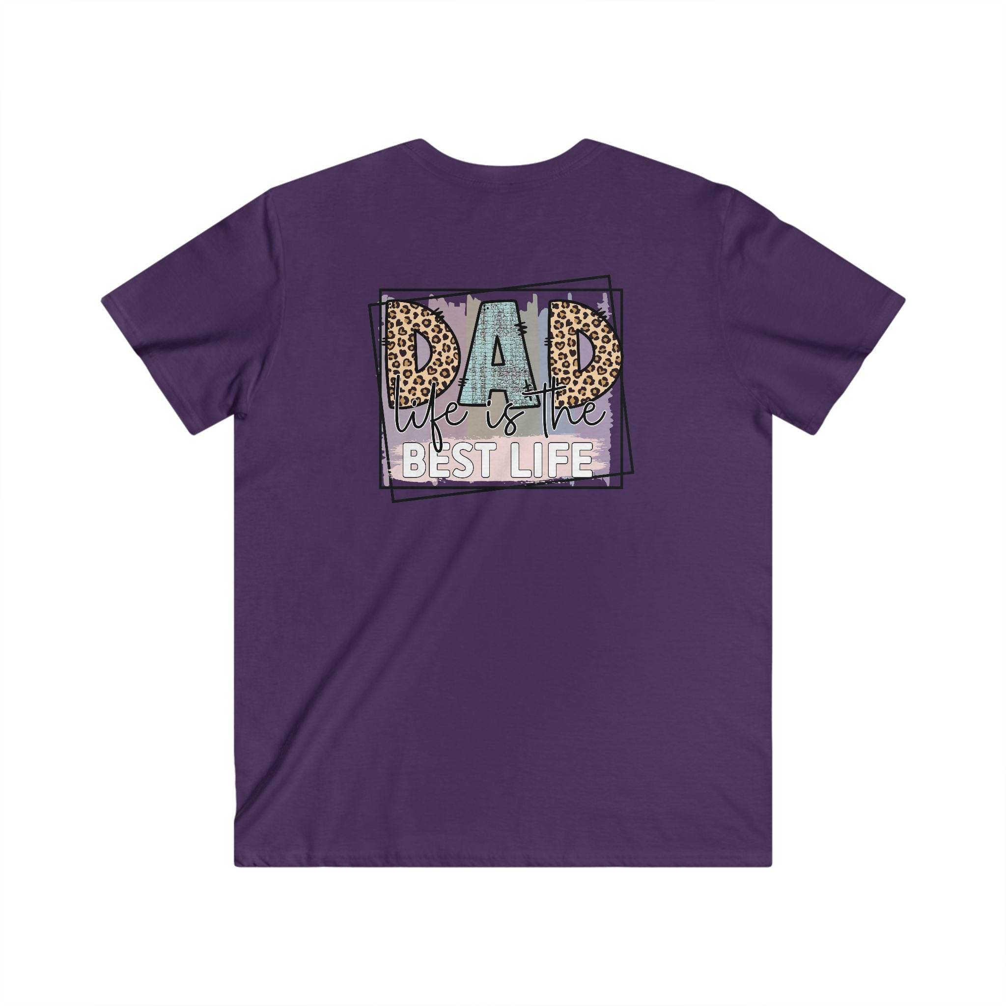 Printify purple eco-friendly dad t-shirt with leopard print dad graphic and best life text