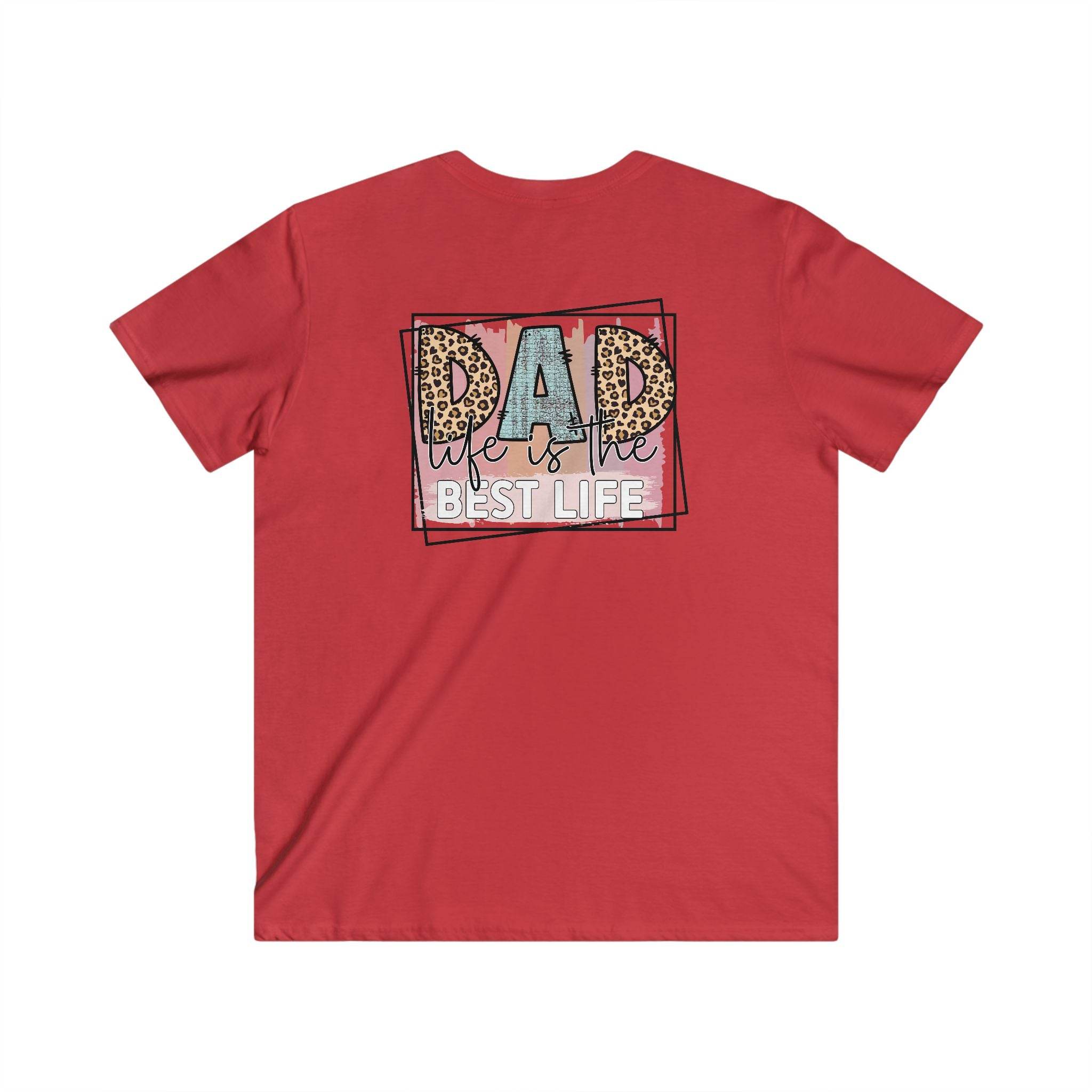 Printify eco-friendly dad t-shirt in red with life is the best life graphic design on back