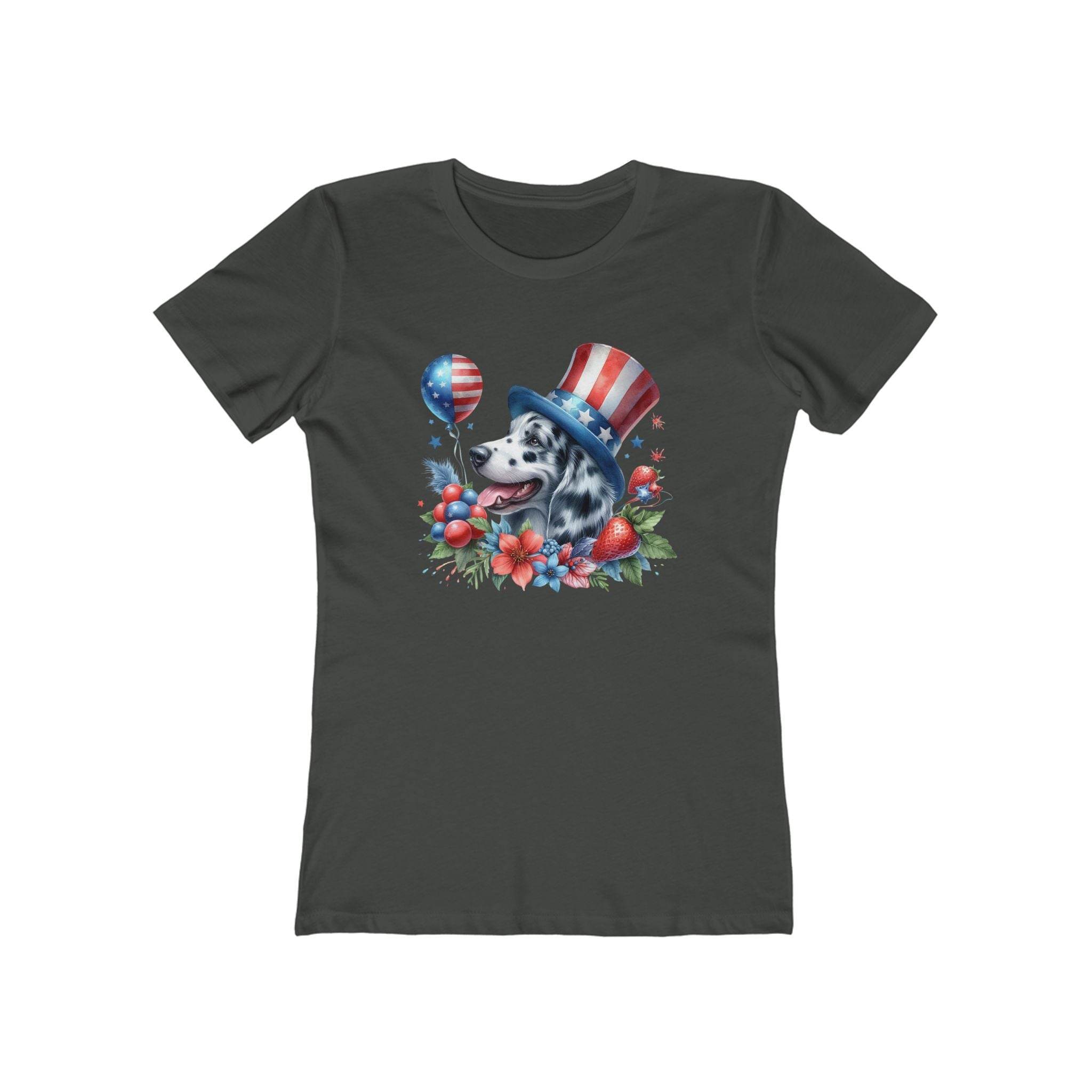 Eco-friendly dog graphic t-shirt women with patriotic dog illustration and floral design by Printify