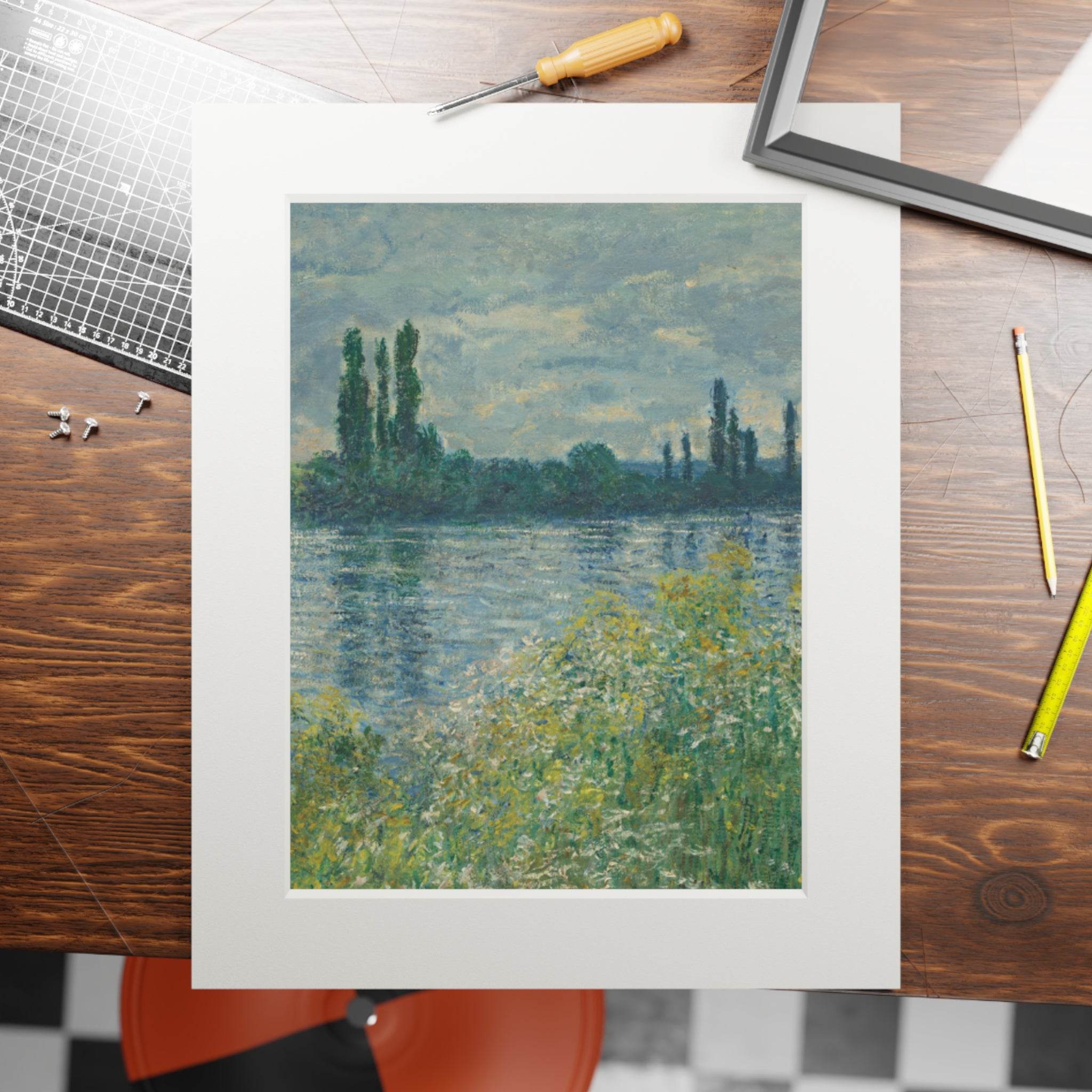 Eco-friendly fine art prints of a serene impressionist landscape with river and trees by Printify