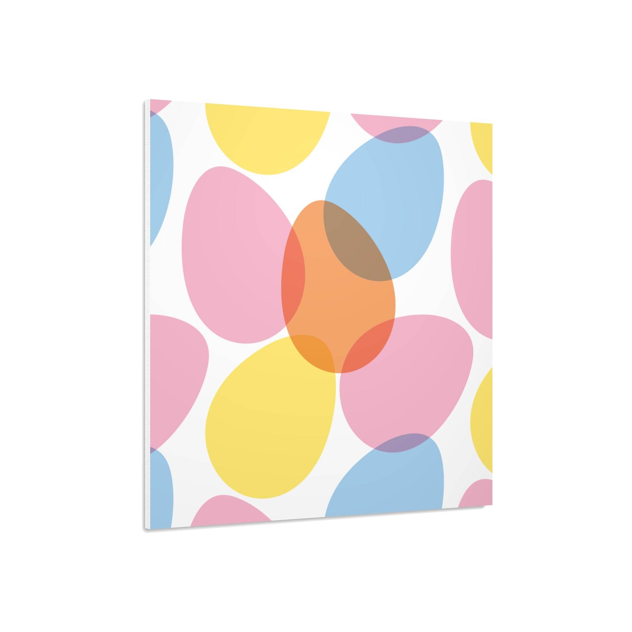 Printify home decor with colorful overlapping egg shapes on eco-friendly foam board