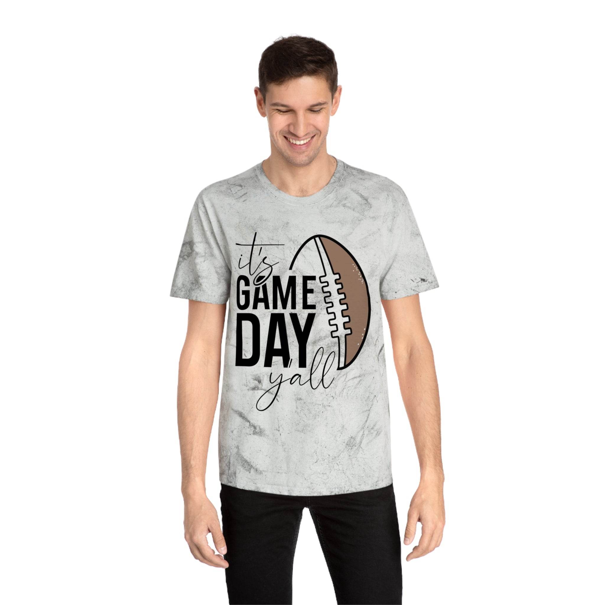 Printify eco-friendly game day t-shirt with football graphic and It’s Game Day Y’all text