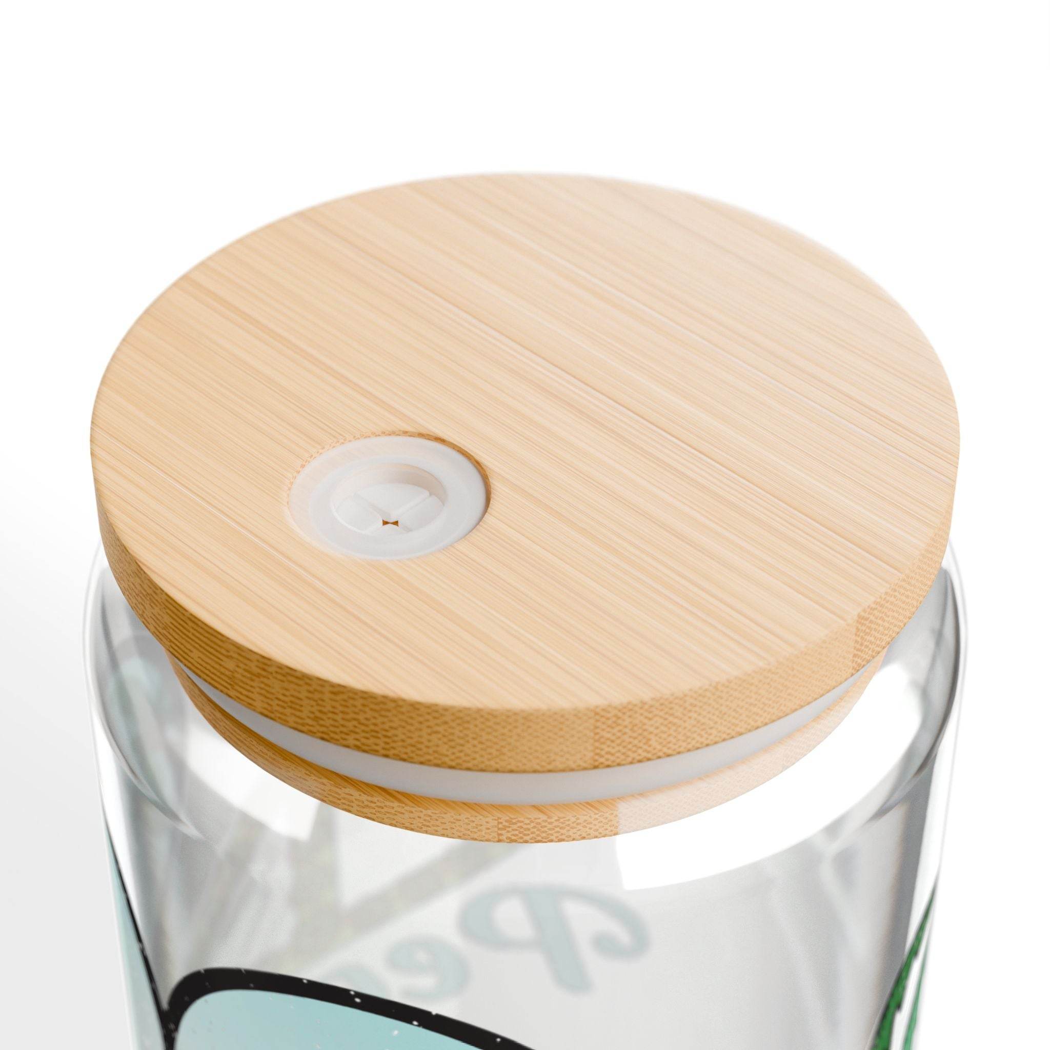 Eco-friendly glass sipper with bamboo lid and silicone seal for reusable beverage container