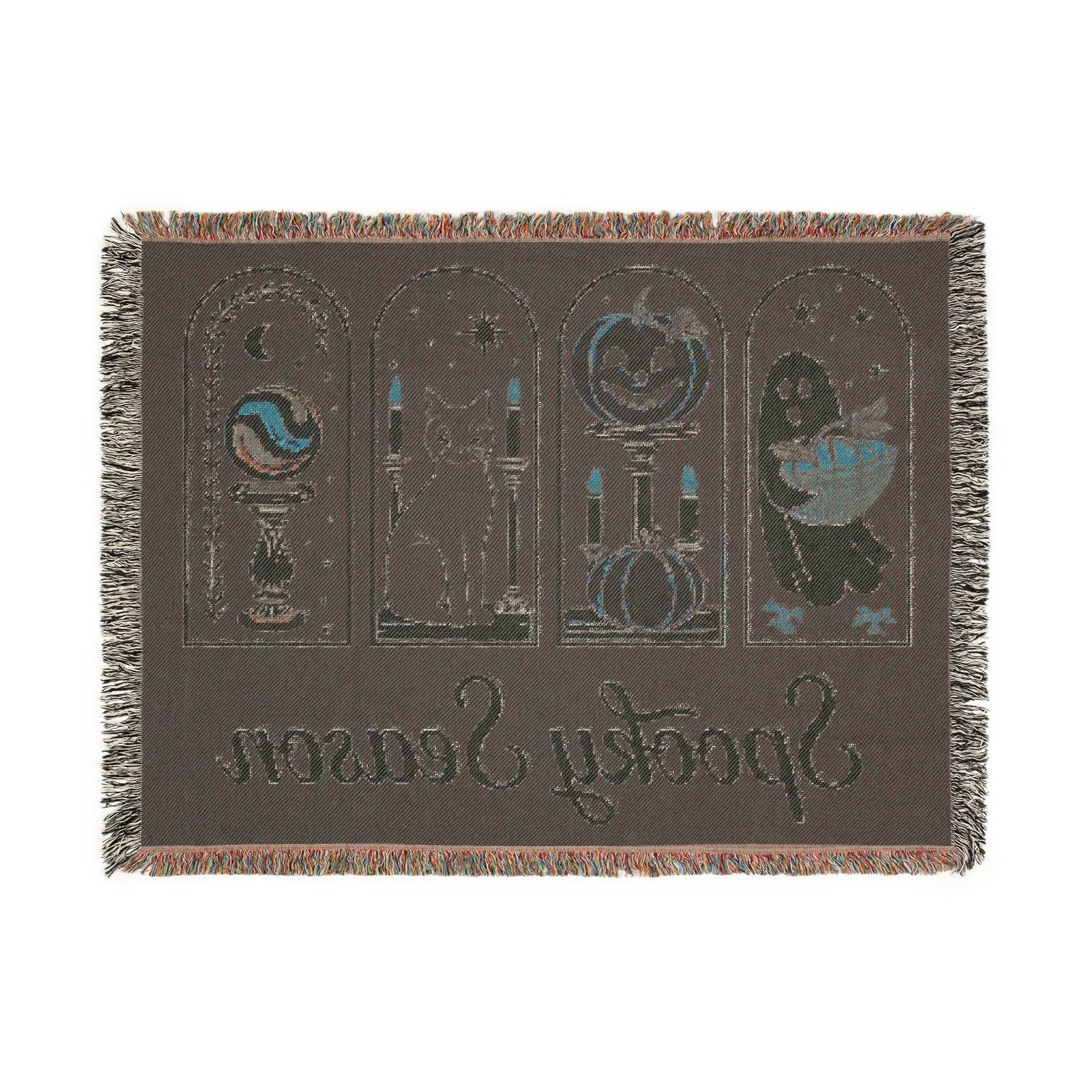 Printify eco-friendly Halloween blanket with spooky cat pumpkin ghost and seasonal design