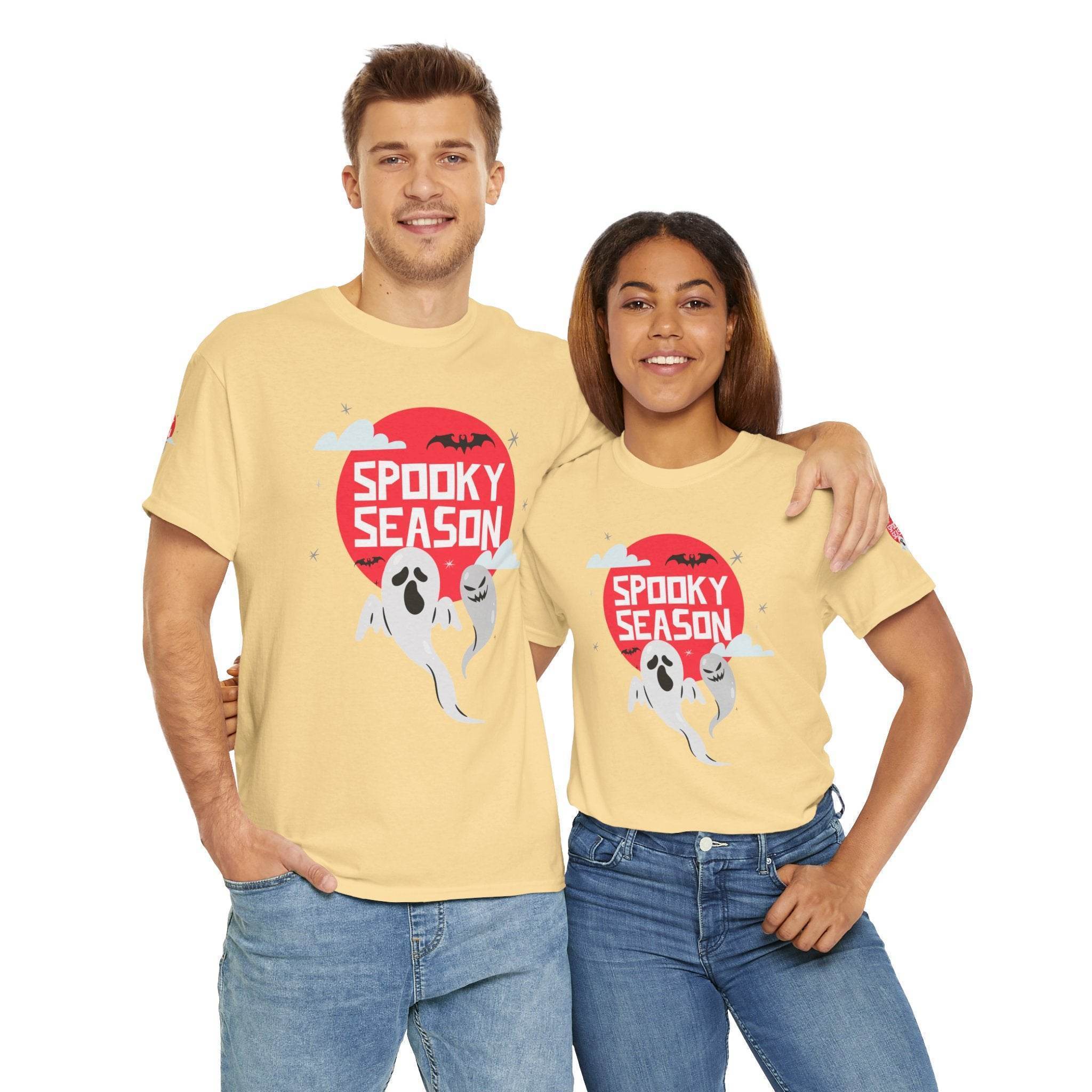 Printify eco-friendly Halloween shirt for men and women with spooky ghost design and red moon