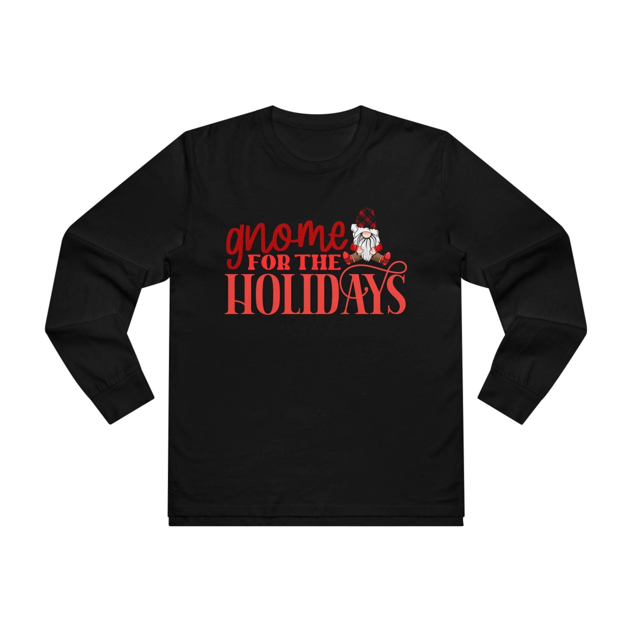 Black long sleeves eco-friendly holiday shirt for men with gnome for the holidays design
