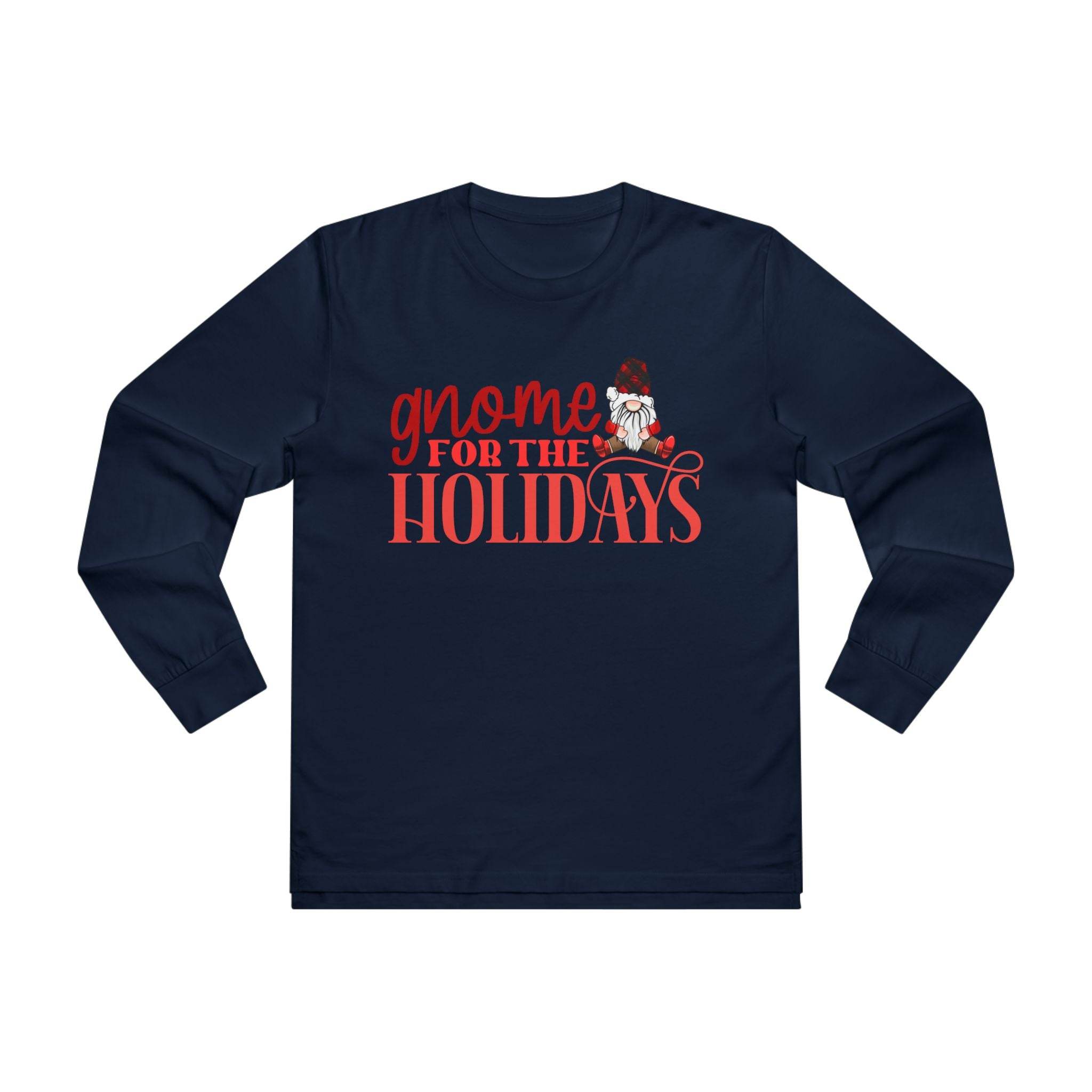 Printify navy long sleeves eco-friendly holiday shirt for men with gnome for the holidays design