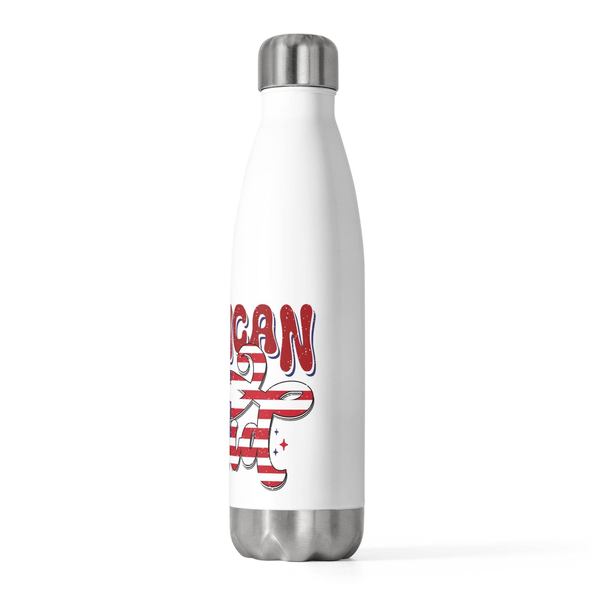 Printify eco-friendly insulated bottle with white body and red decorative text design