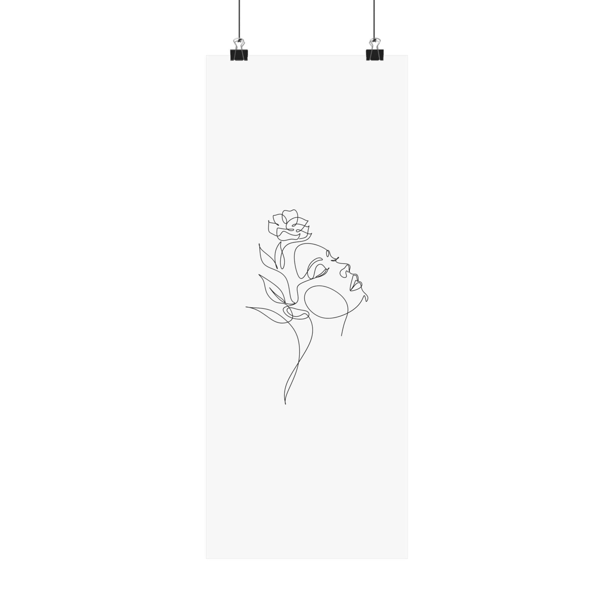 Minimalist line art poster featuring a floral face design printed on eco-friendly matte posters by Printify