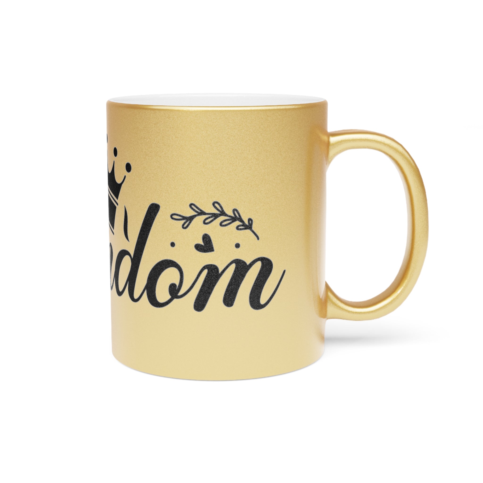Gold metallic mug with black crown and wisdom text eco-friendly metallic mug by Printify
