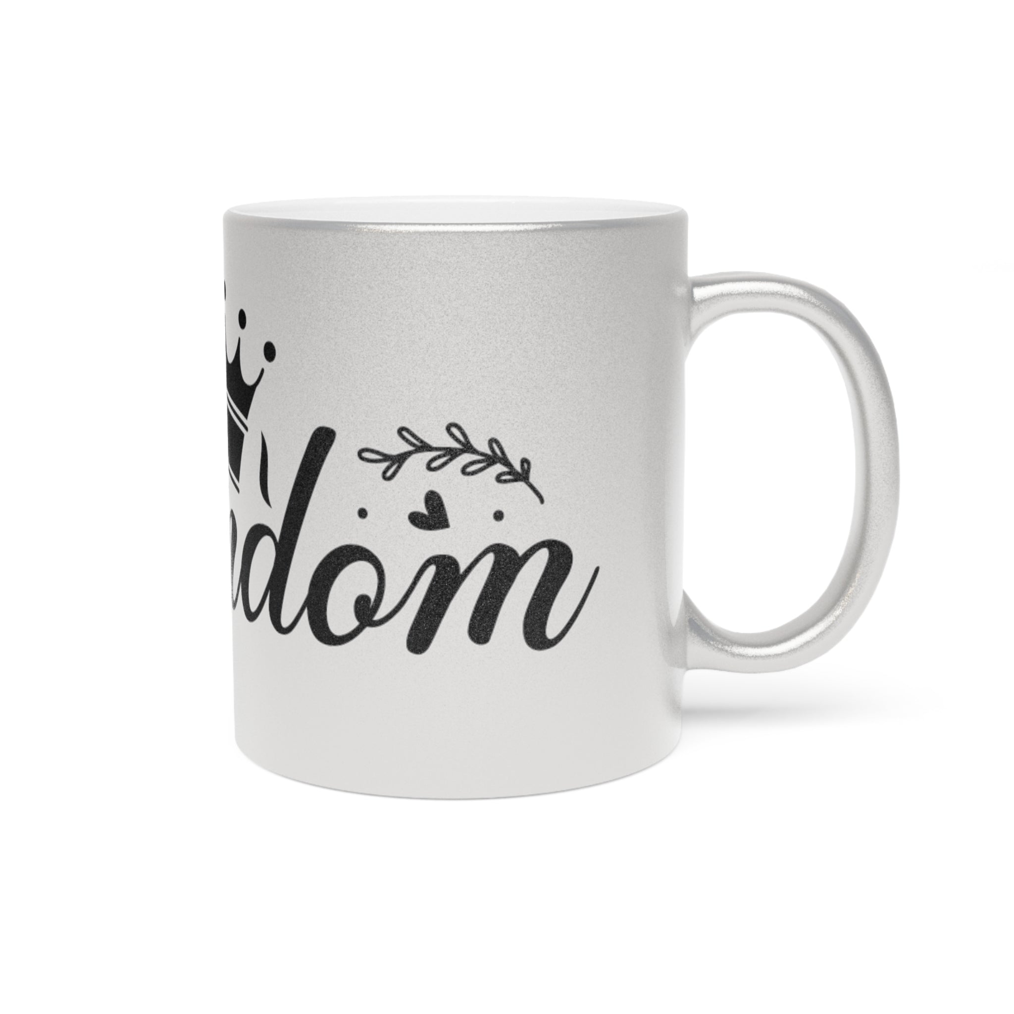 Printify eco-friendly metallic mug with black wisdom text and decorative crown design