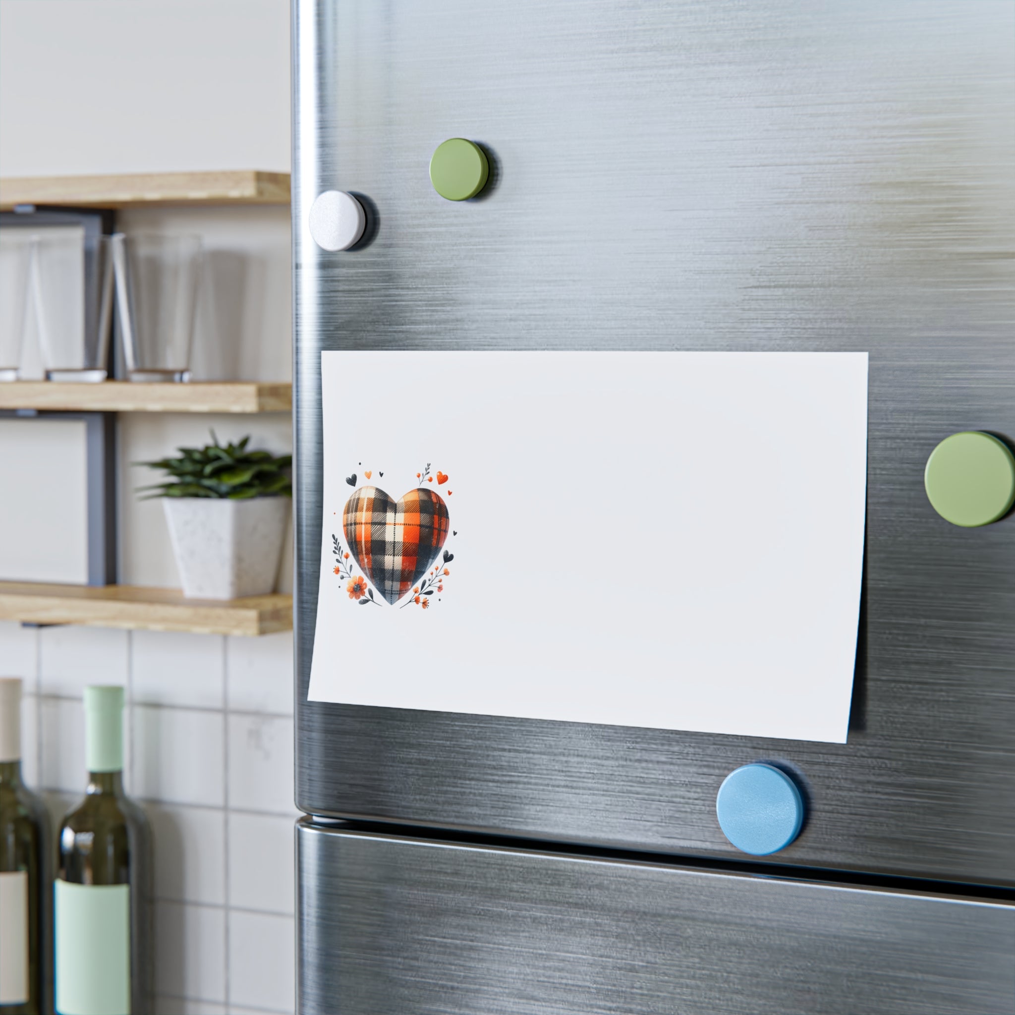 Eco-friendly note pads with heart design magnet attached to stainless steel fridge door