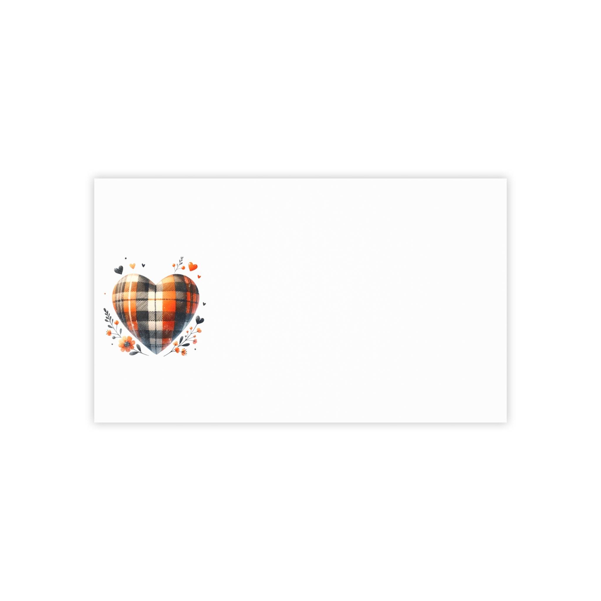 Printify eco-friendly note pads with plaid heart design and floral accents on white background