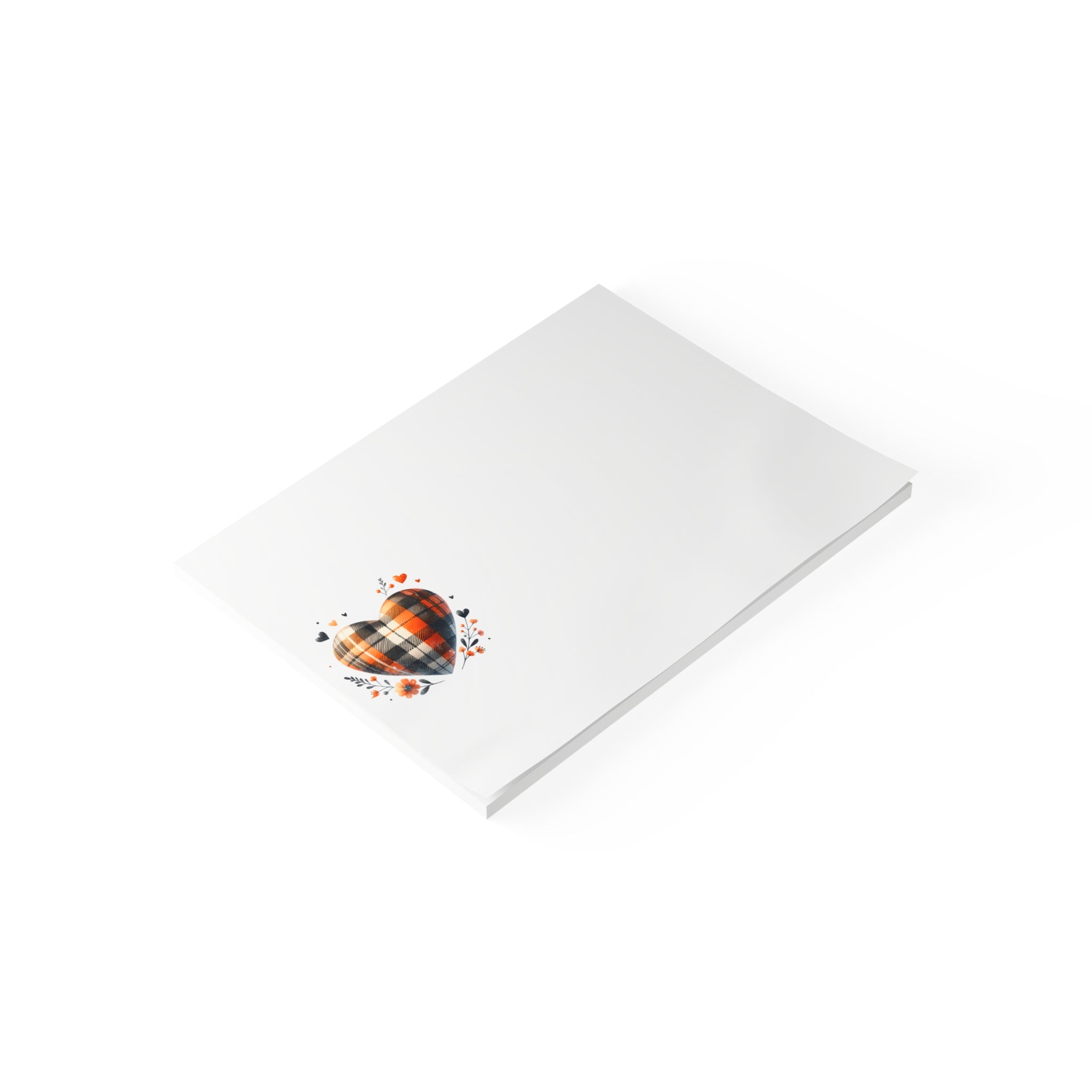 Printify eco-friendly note pads with a plaid heart design on white cover for environmentally conscious writing