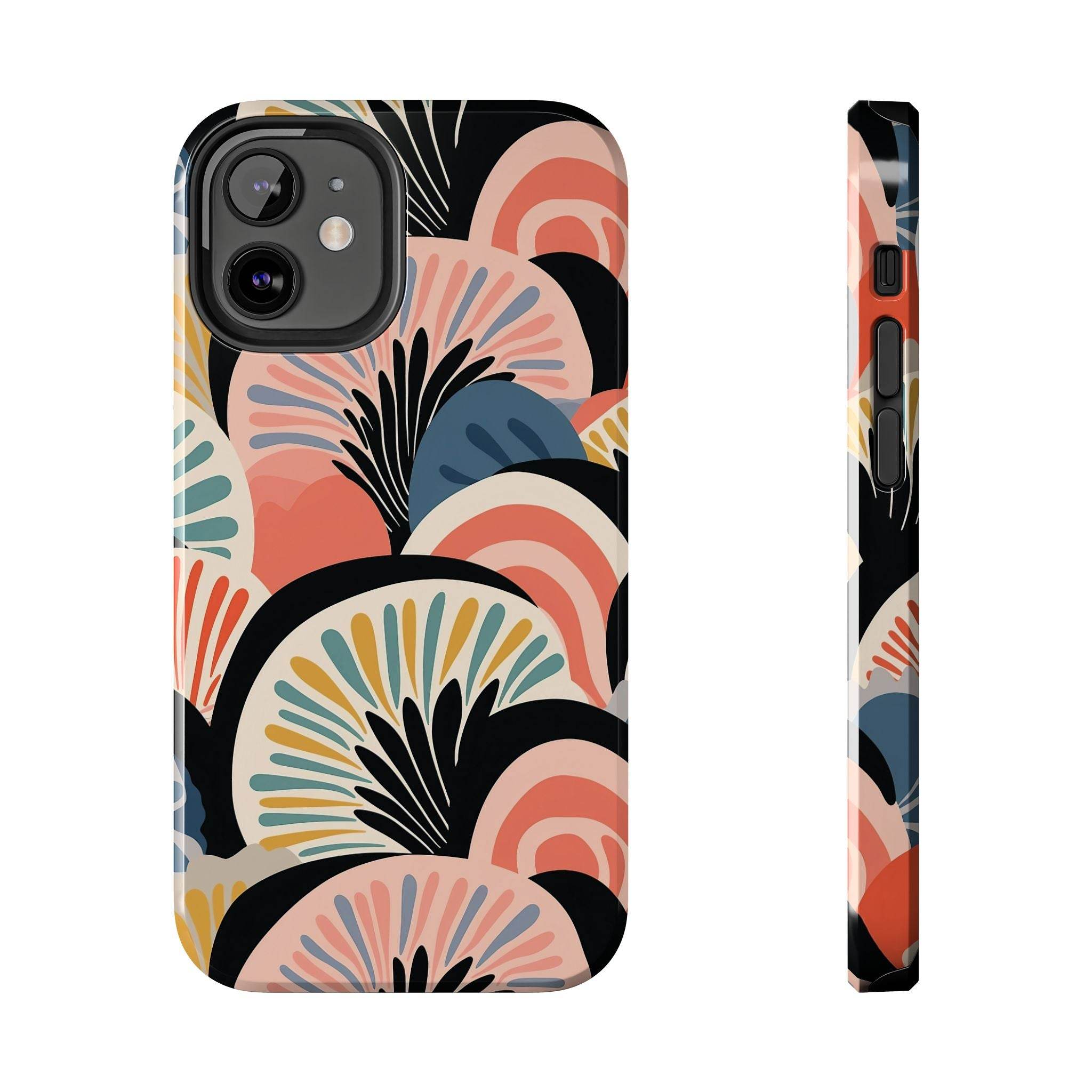 Printify eco-friendly phone cases with abstract colorful semi-circle pattern for stylish protection