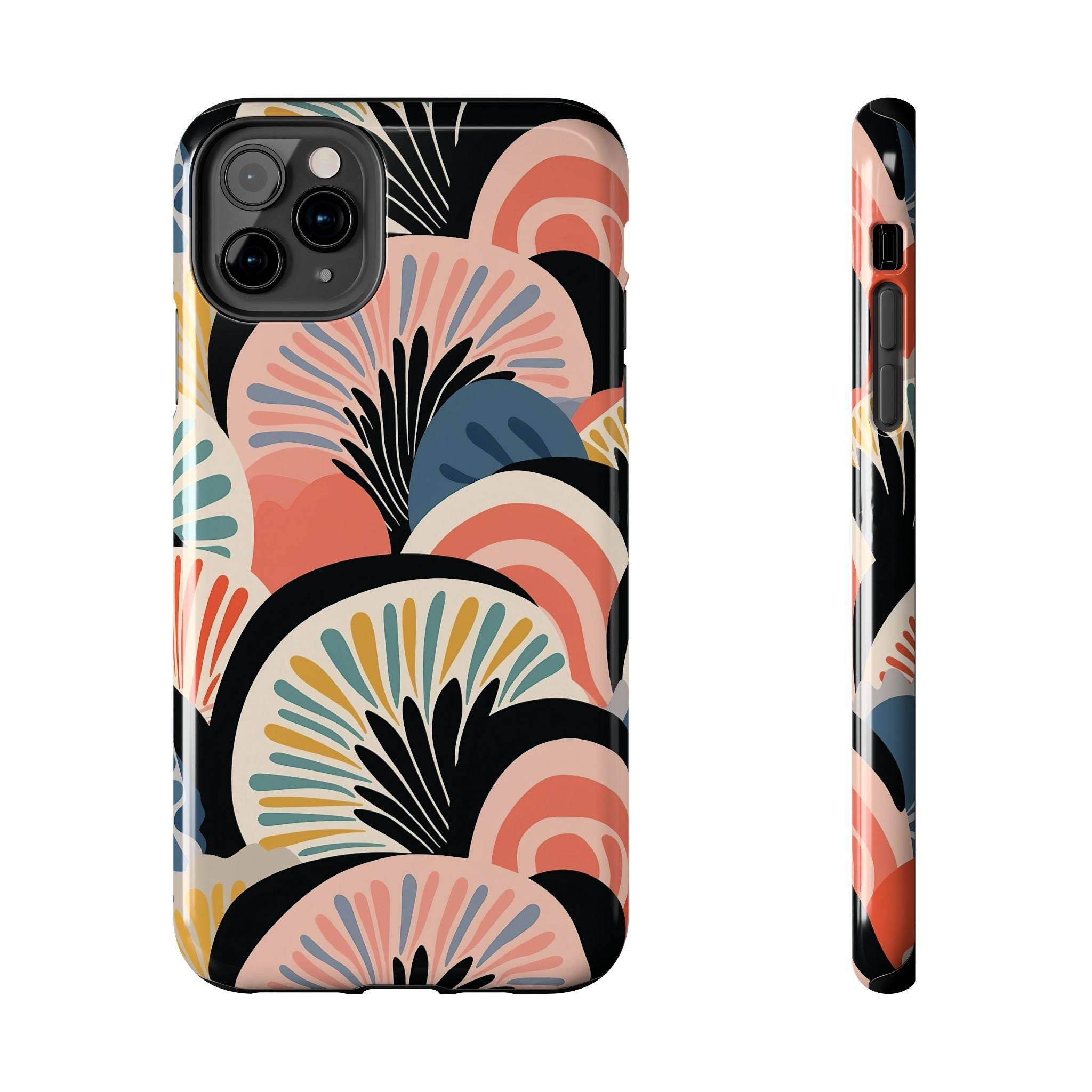Printify eco-friendly phone cases with colorful abstract floral pattern and slim protective design