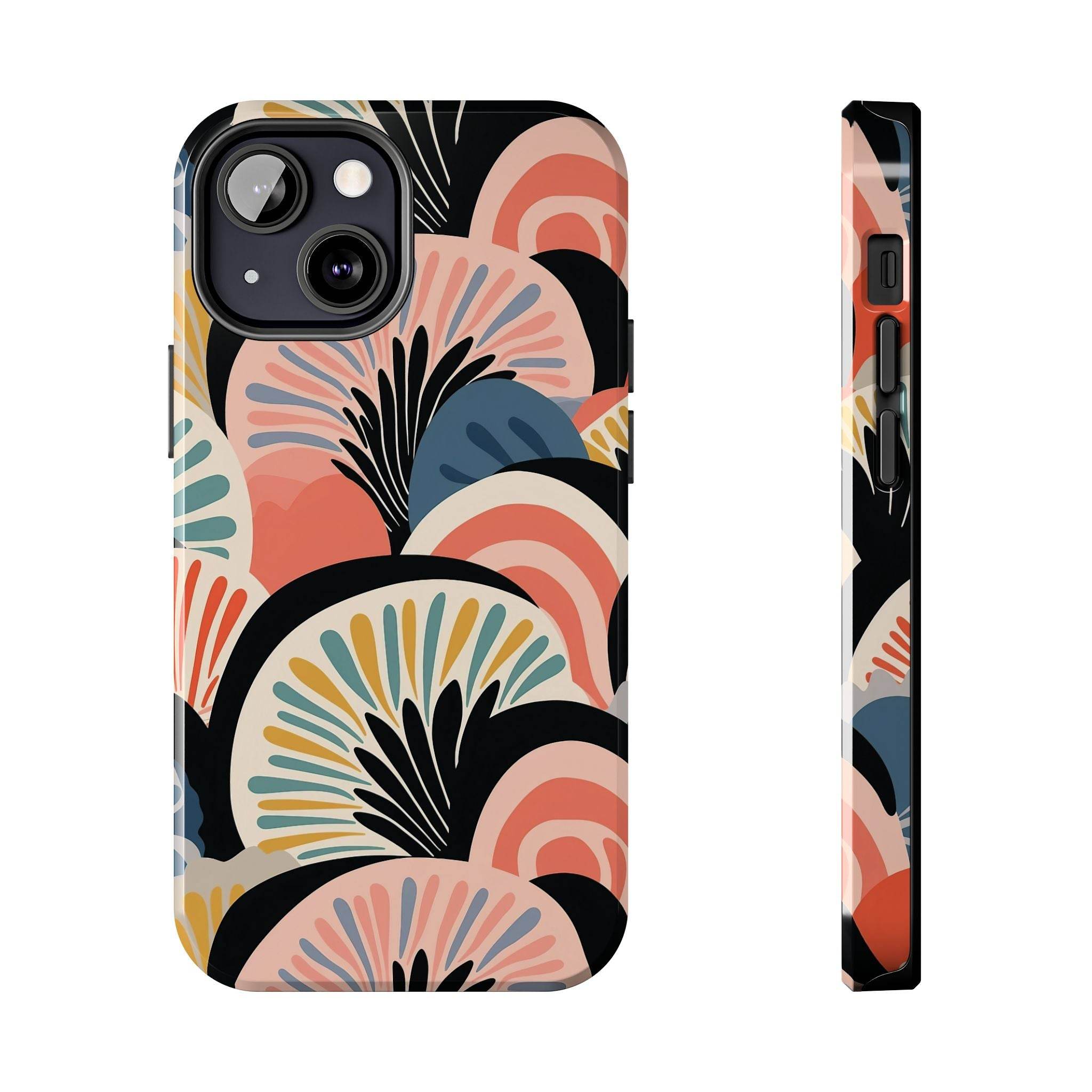 Printify eco-friendly phone cases with abstract colorful fan pattern for iPhone