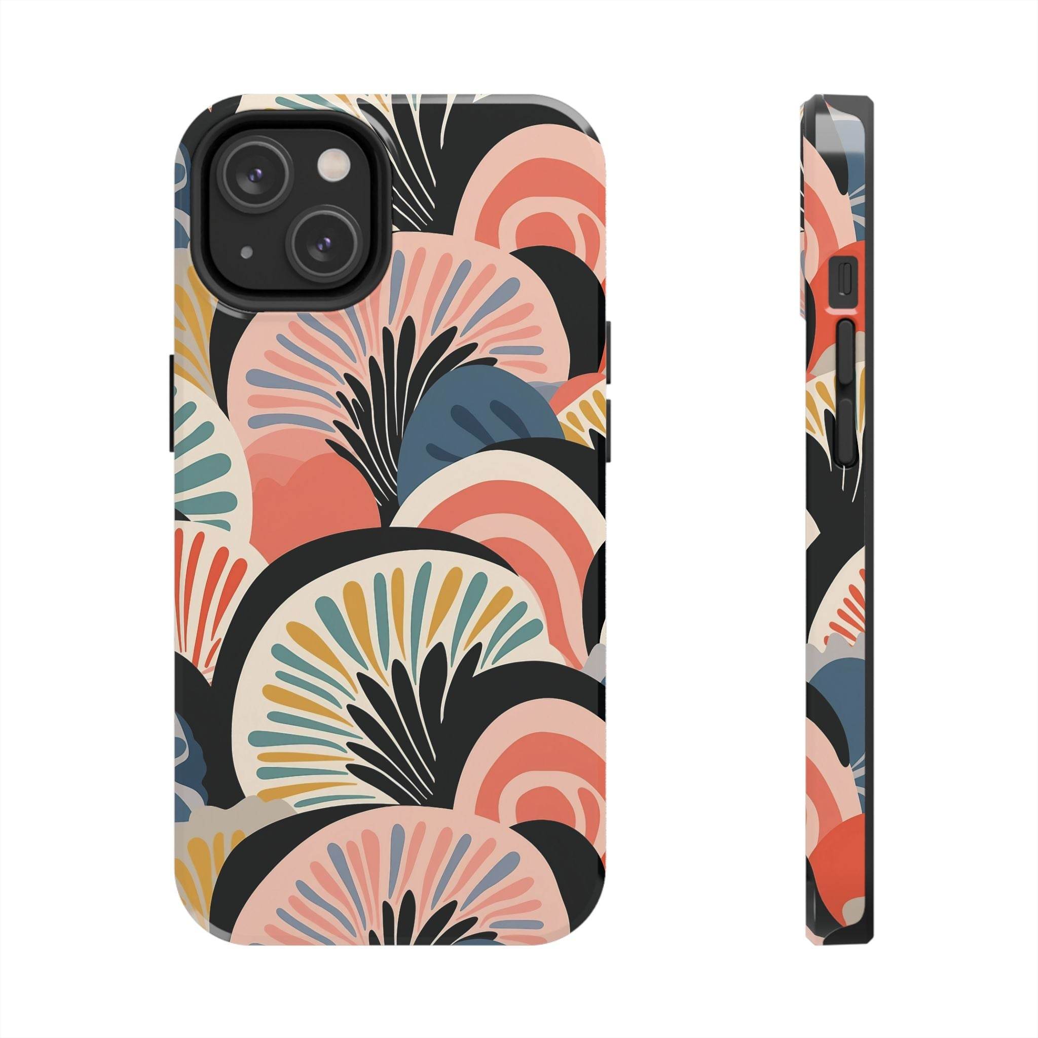 Printify eco-friendly phone cases with colorful abstract fan pattern for iPhone protection