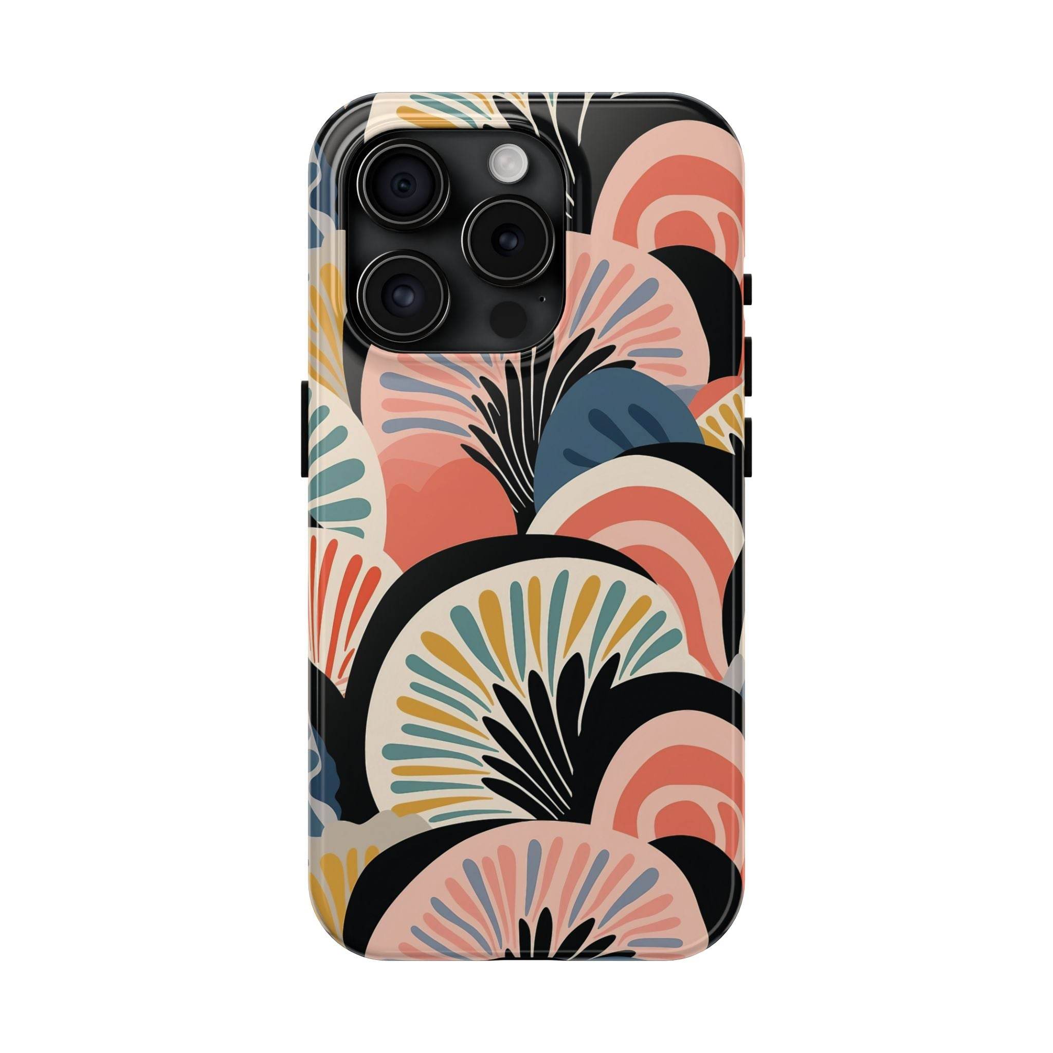 Printify eco-friendly phone cases with colorful abstract floral design for iPhone