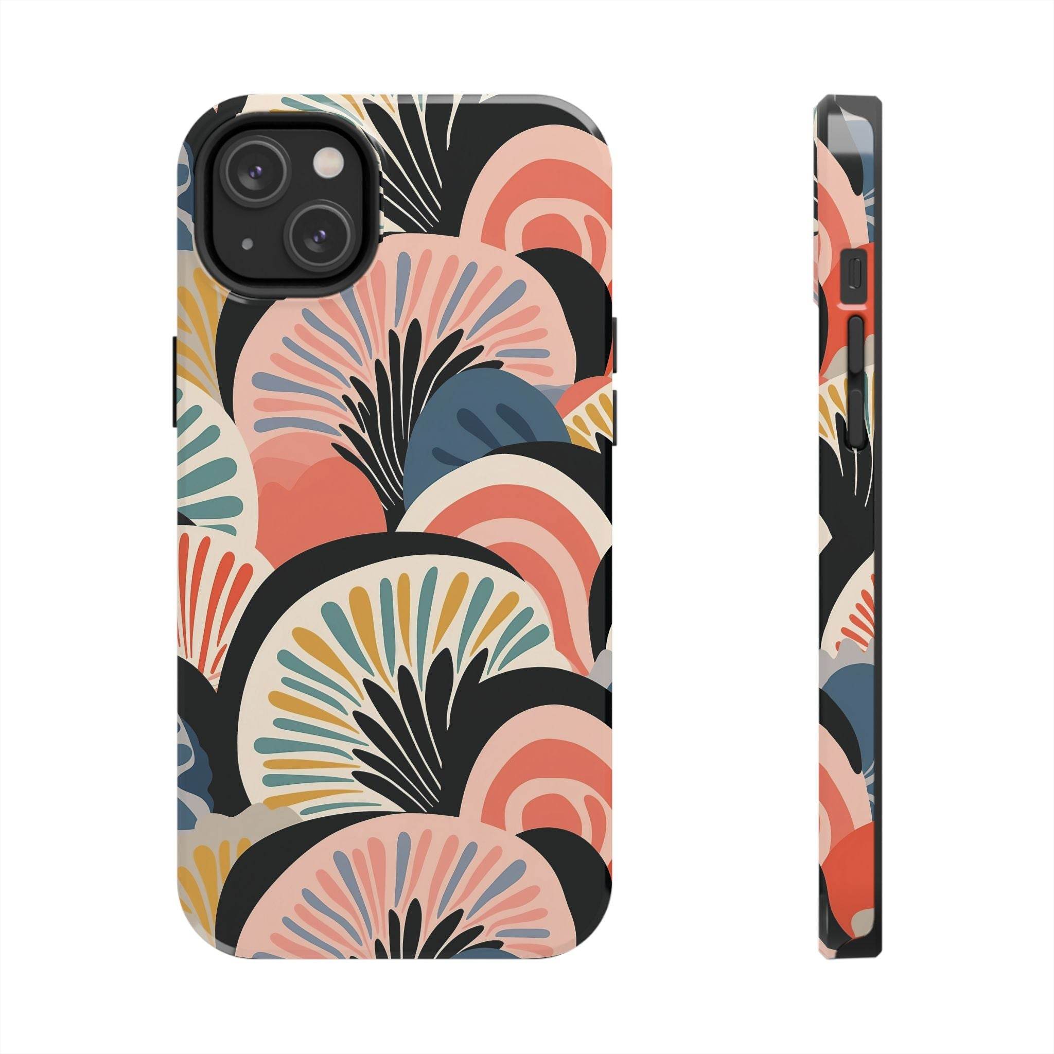 Printify eco-friendly phone cases with abstract colorful fan pattern design for sustainable style