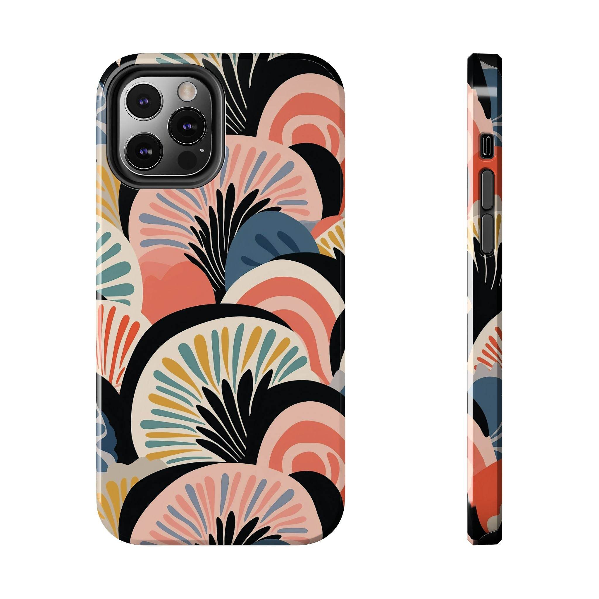 Printify eco-friendly phone cases with abstract floral pattern in muted pastel colors for iPhone