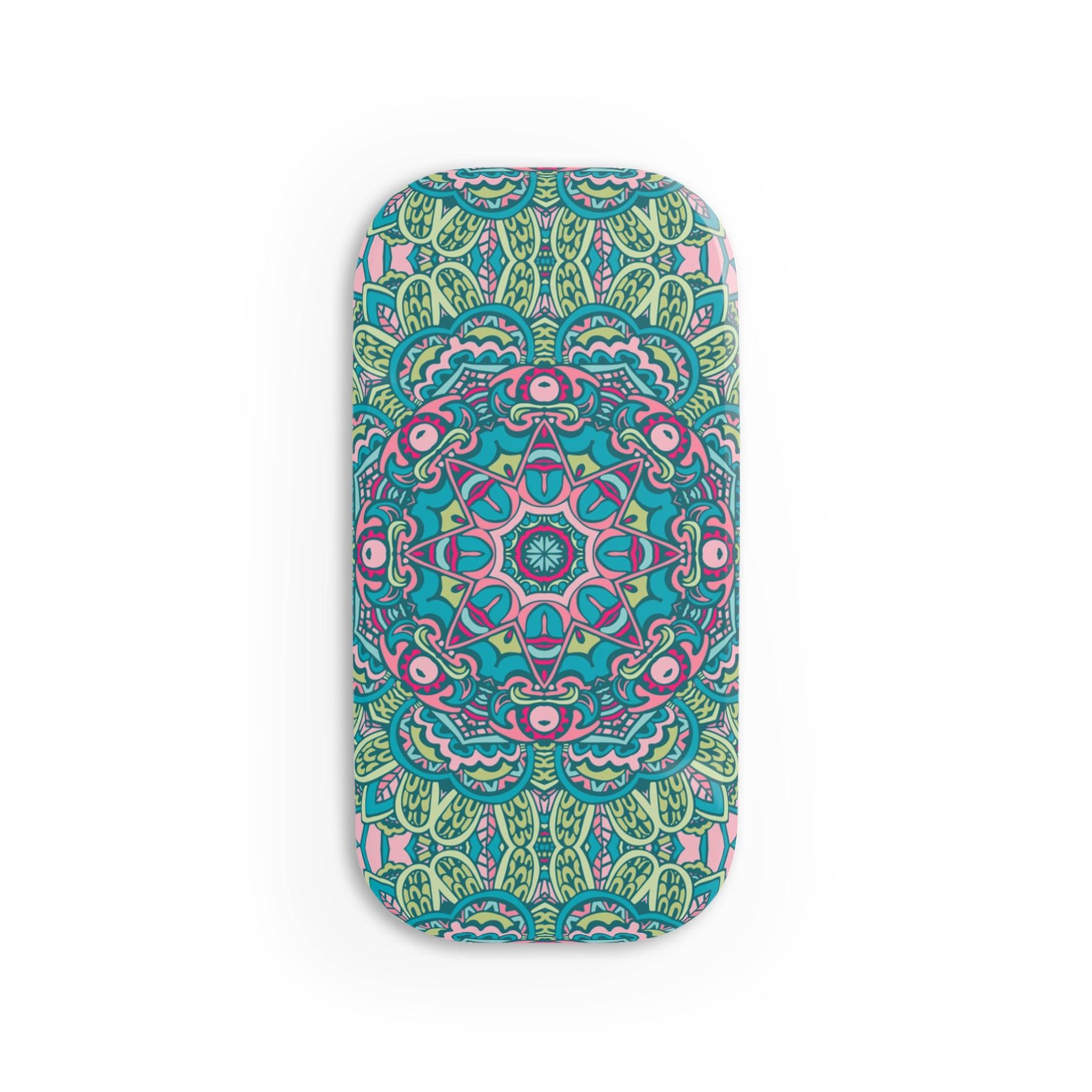 Printify eco-friendly phone grip with colorful intricate mandala design in green, pink, and blue