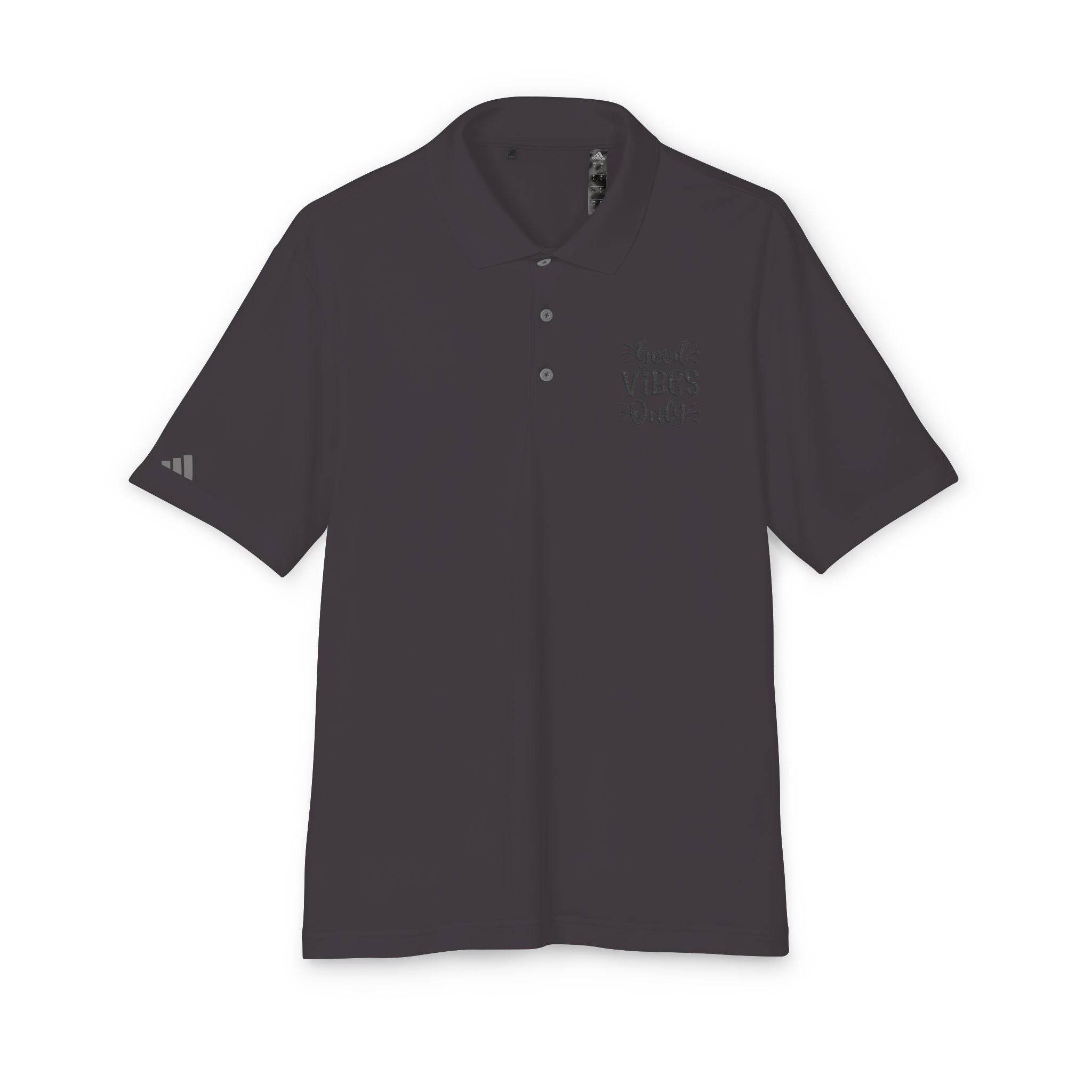 Black eco-friendly polo shirt from Printify with short sleeves and three-button collar
