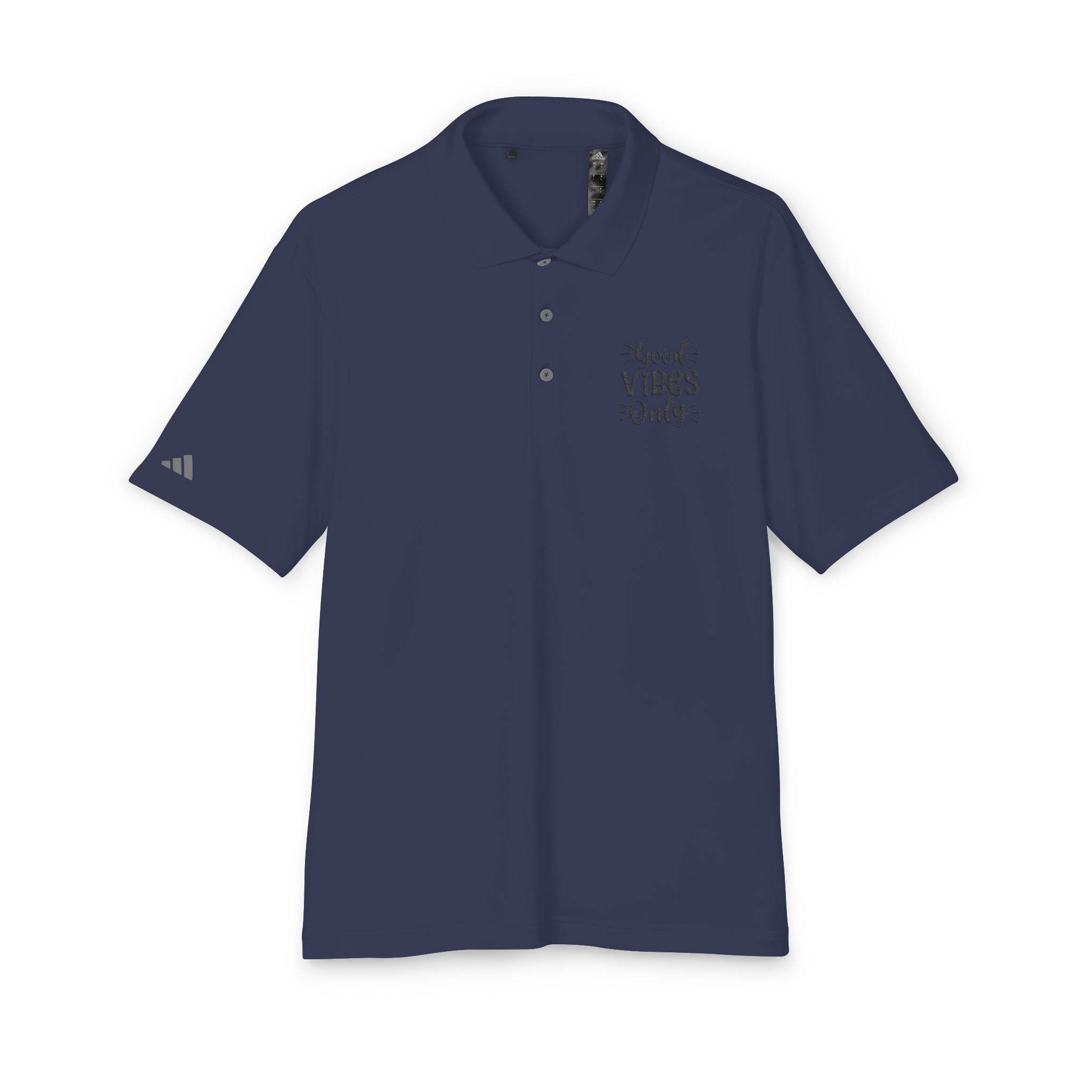 Printify navy blue eco-friendly polo shirt with button collar and short sleeves
