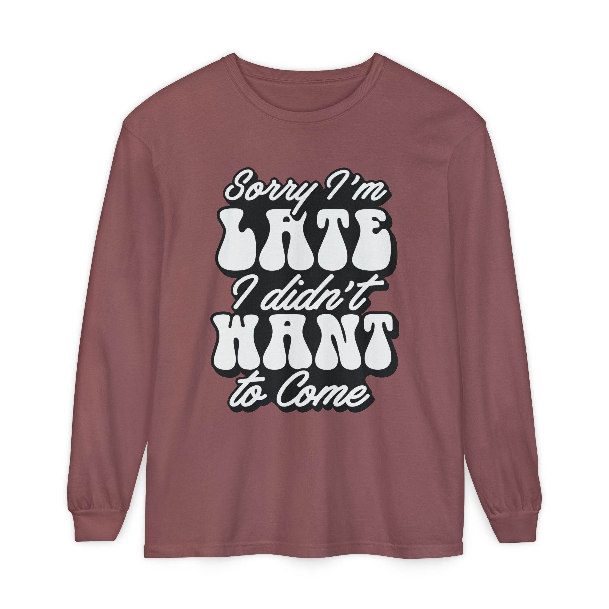 Printify eco-friendly sarcastic long sleeve shirt in mauve with white and black text design