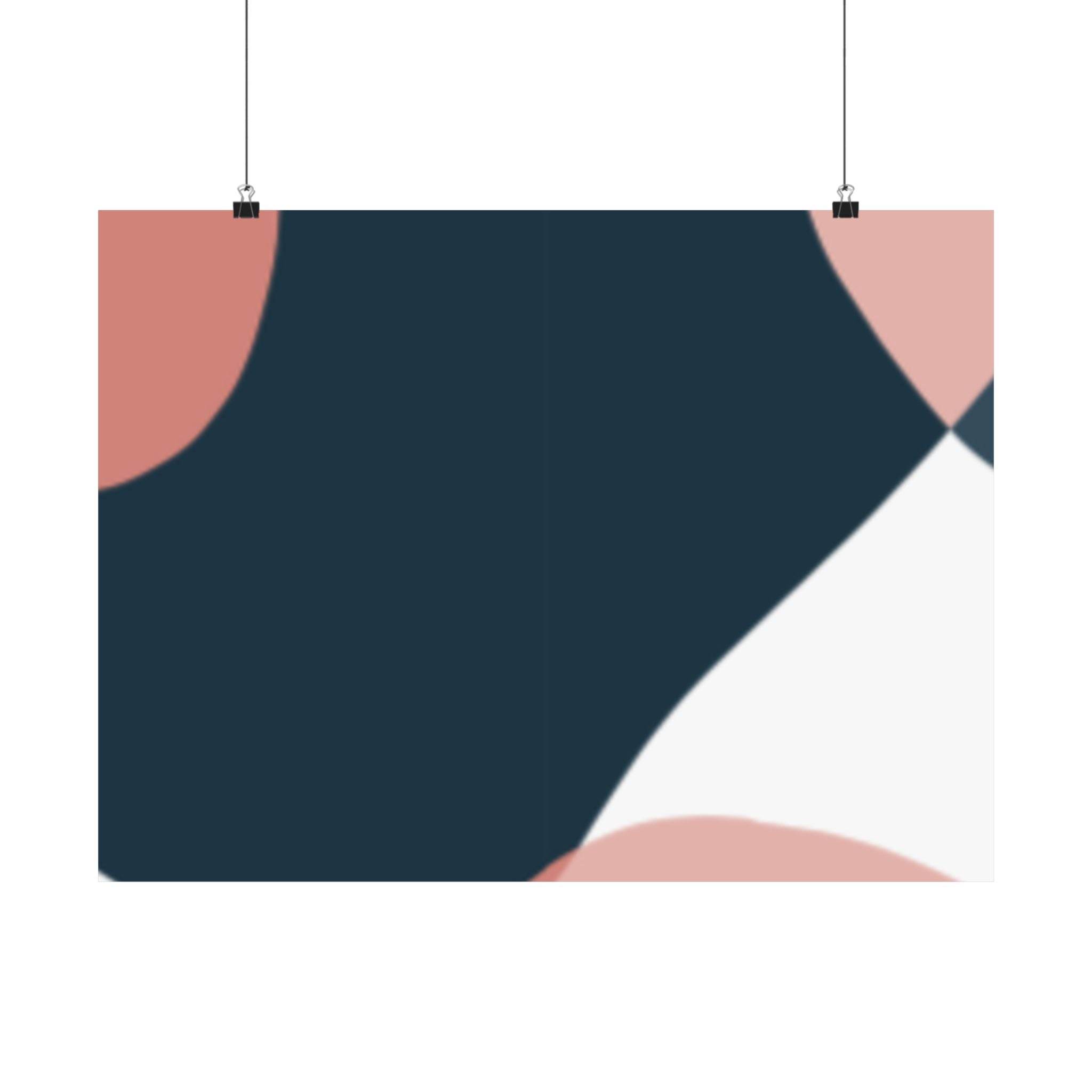 Printify abstract wall art poster featuring blue, white, and pink shapes on eco-friendly satin posters