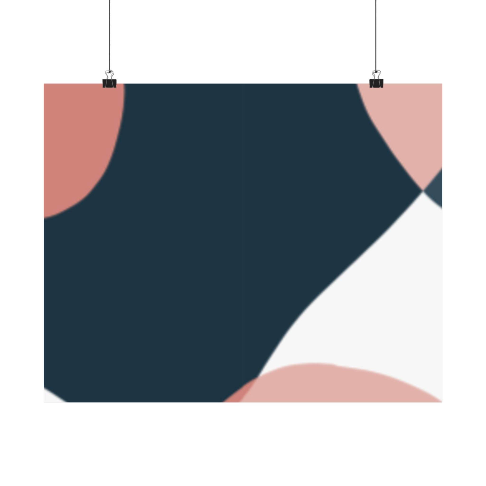Printify abstract modern wall art eco-friendly satin posters with navy blue and pink shapes