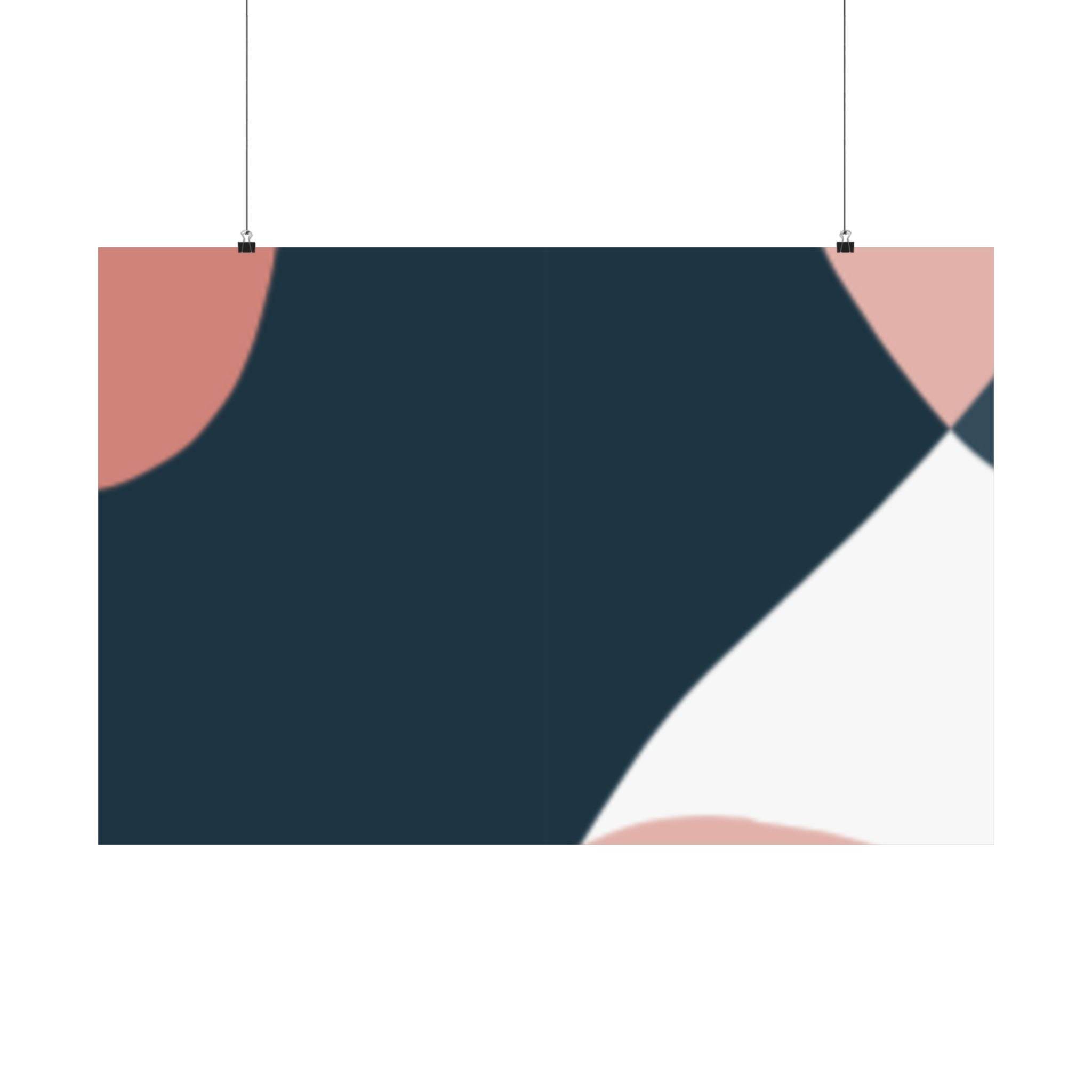 Abstract geometric design on eco-friendly satin posters by Printify hanging with clips