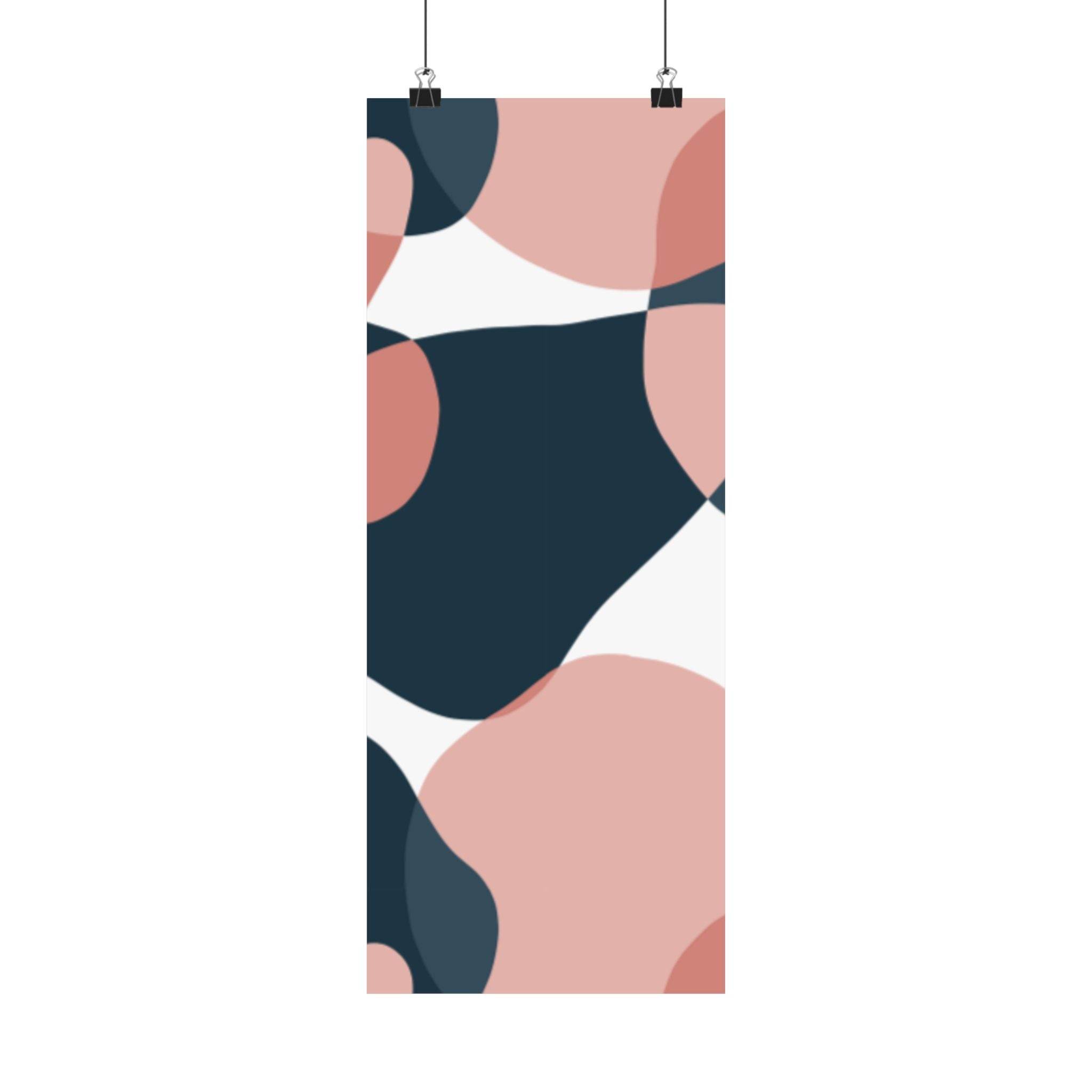 Printify abstract art eco-friendly satin posters with navy and blush pink organic shapes