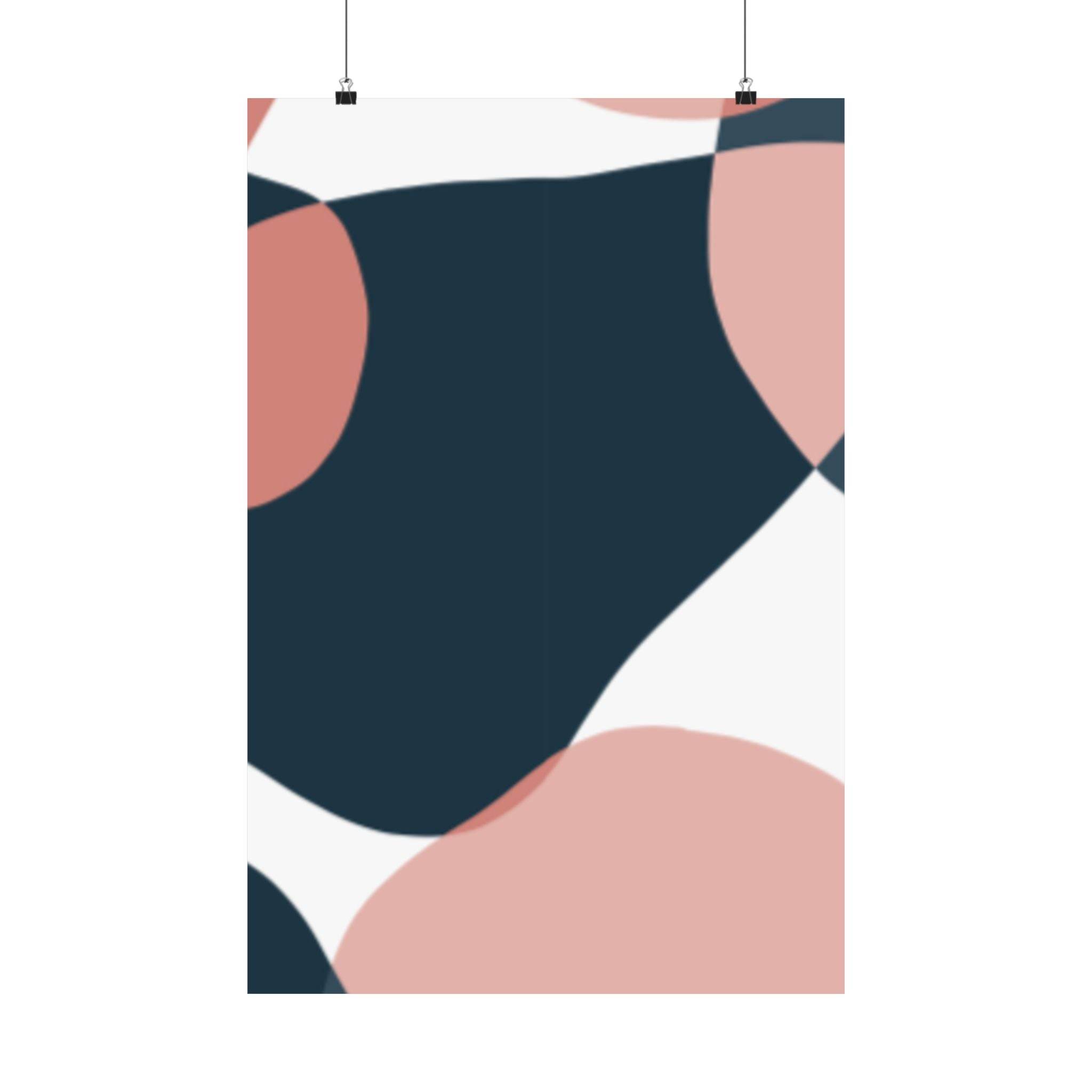 Abstract design Printify poster with navy and pink shapes on white background eco-friendly satin posters