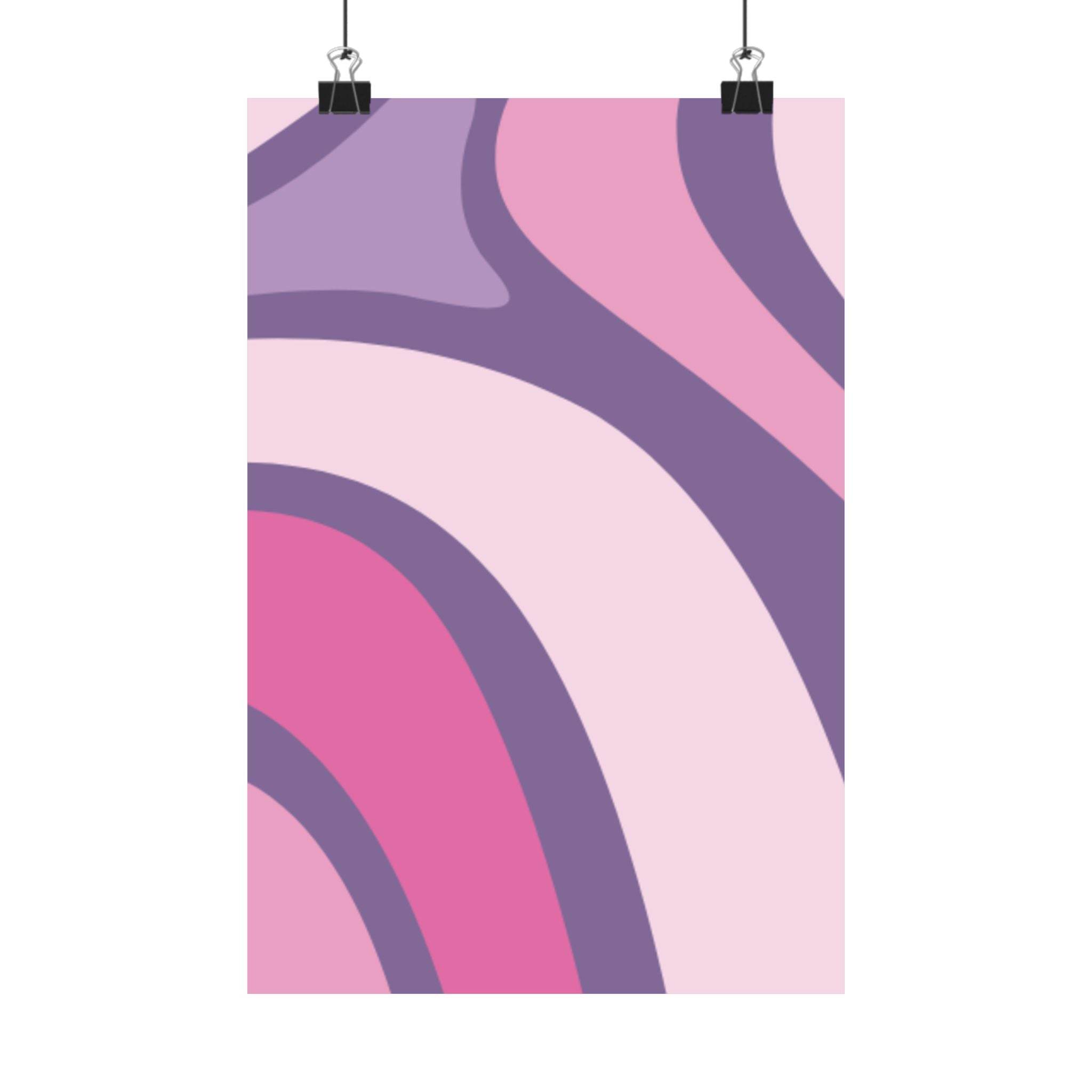 Printify abstract wall art with pink and purple waves on eco-friendly satin posters