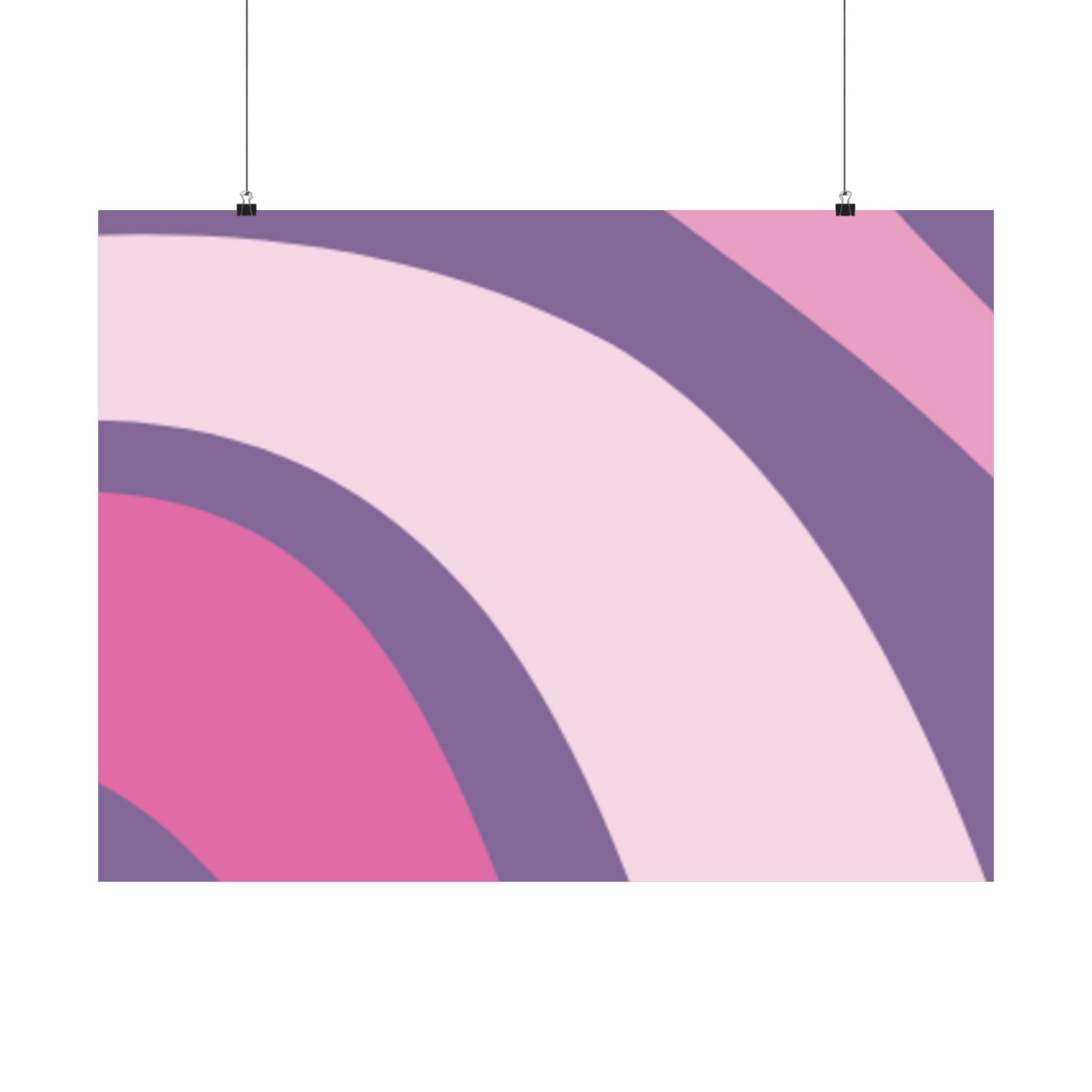 Abstract poster with pink and purple curved shapes printed on eco-friendly satin posters by Printify
