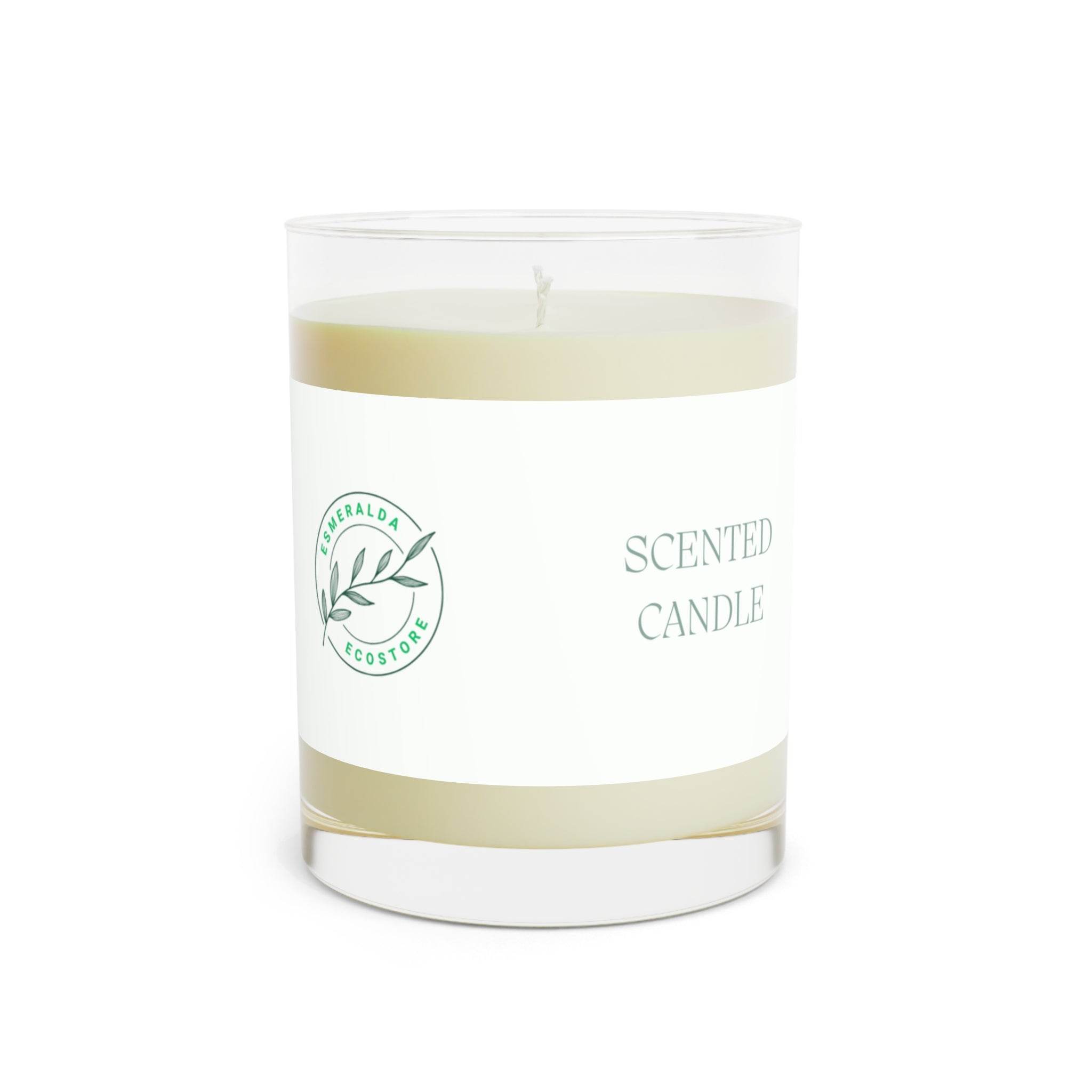 Printify eco-friendly scented candle in a clear glass container with minimalist white label