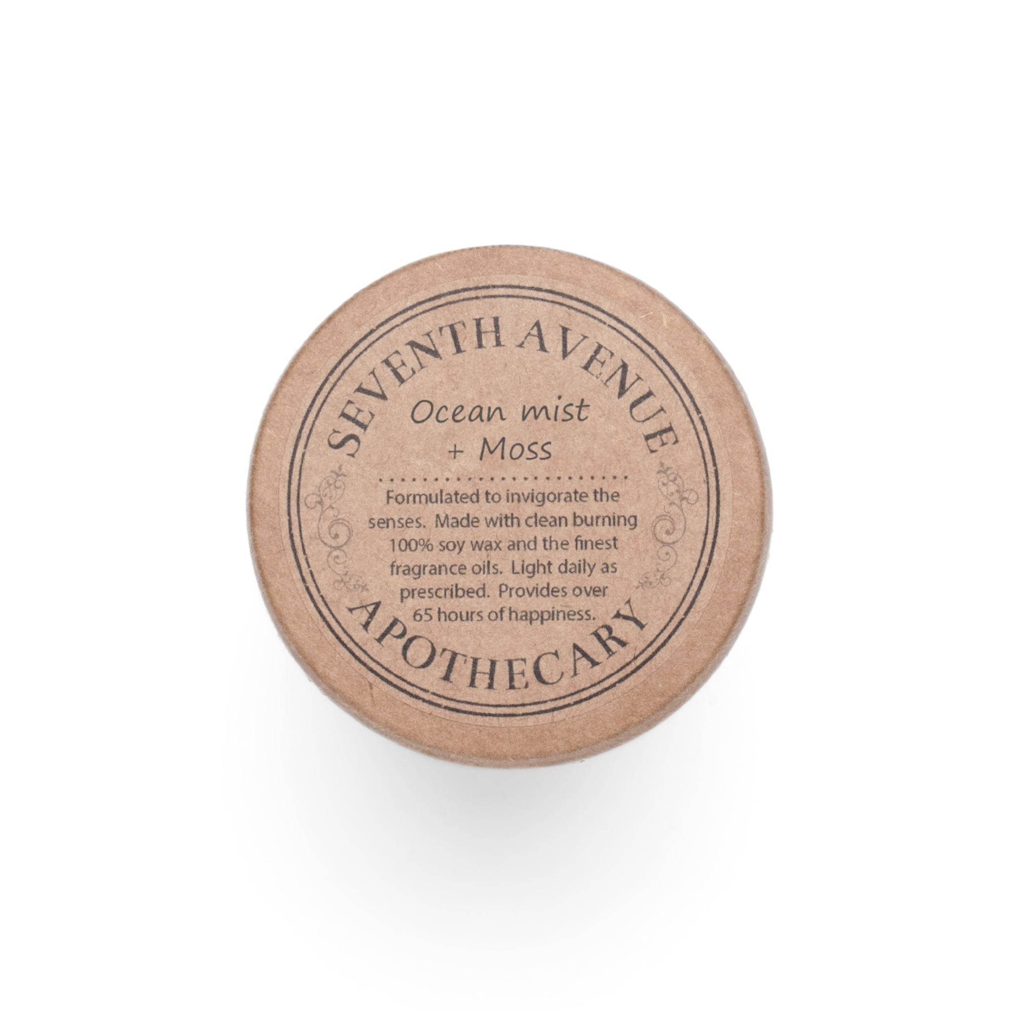 Printify eco-friendly scented candle with ocean mist and moss scent in a round brown box
